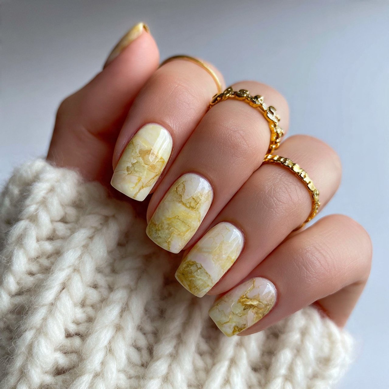 pale yellow marble nails