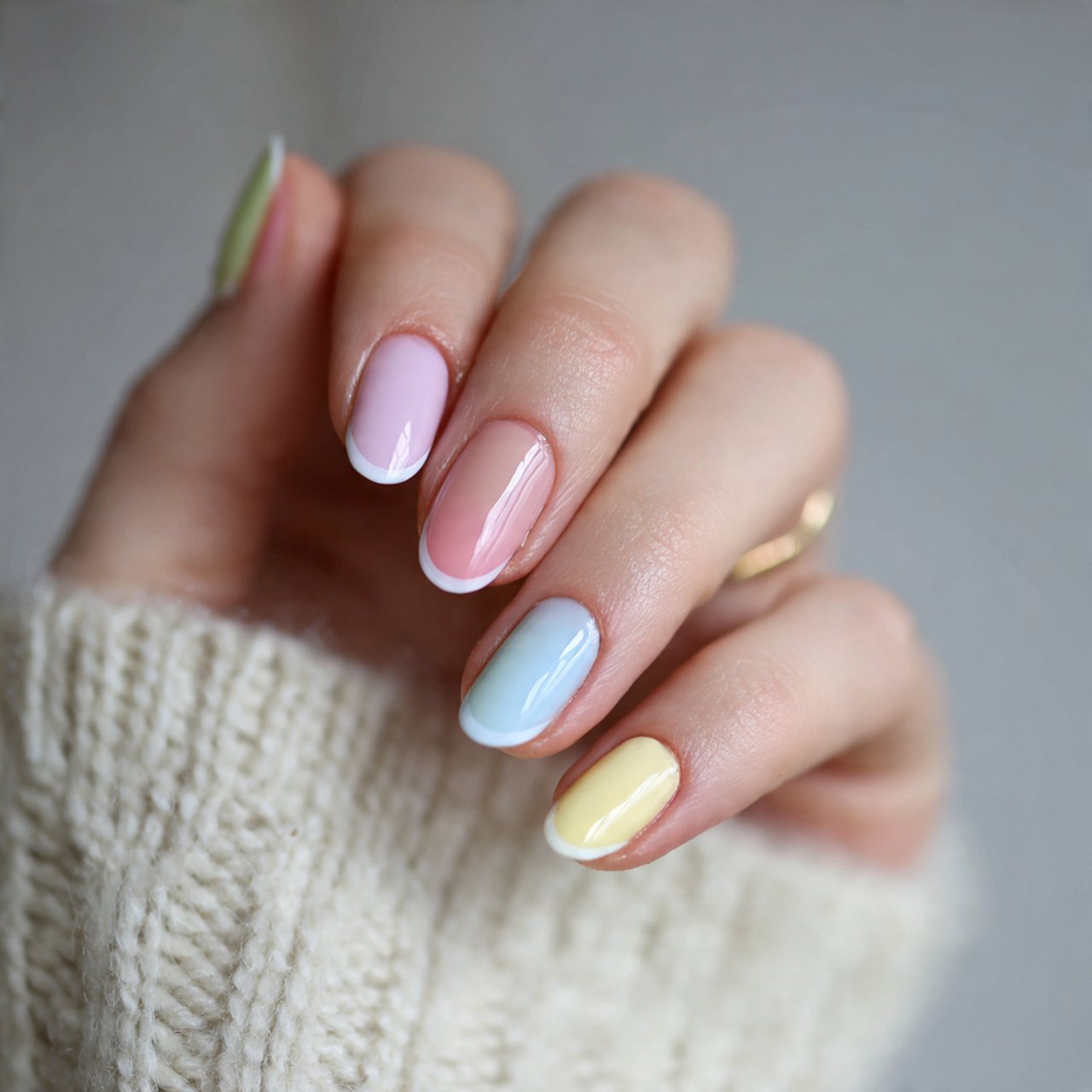 pastel french hello nails