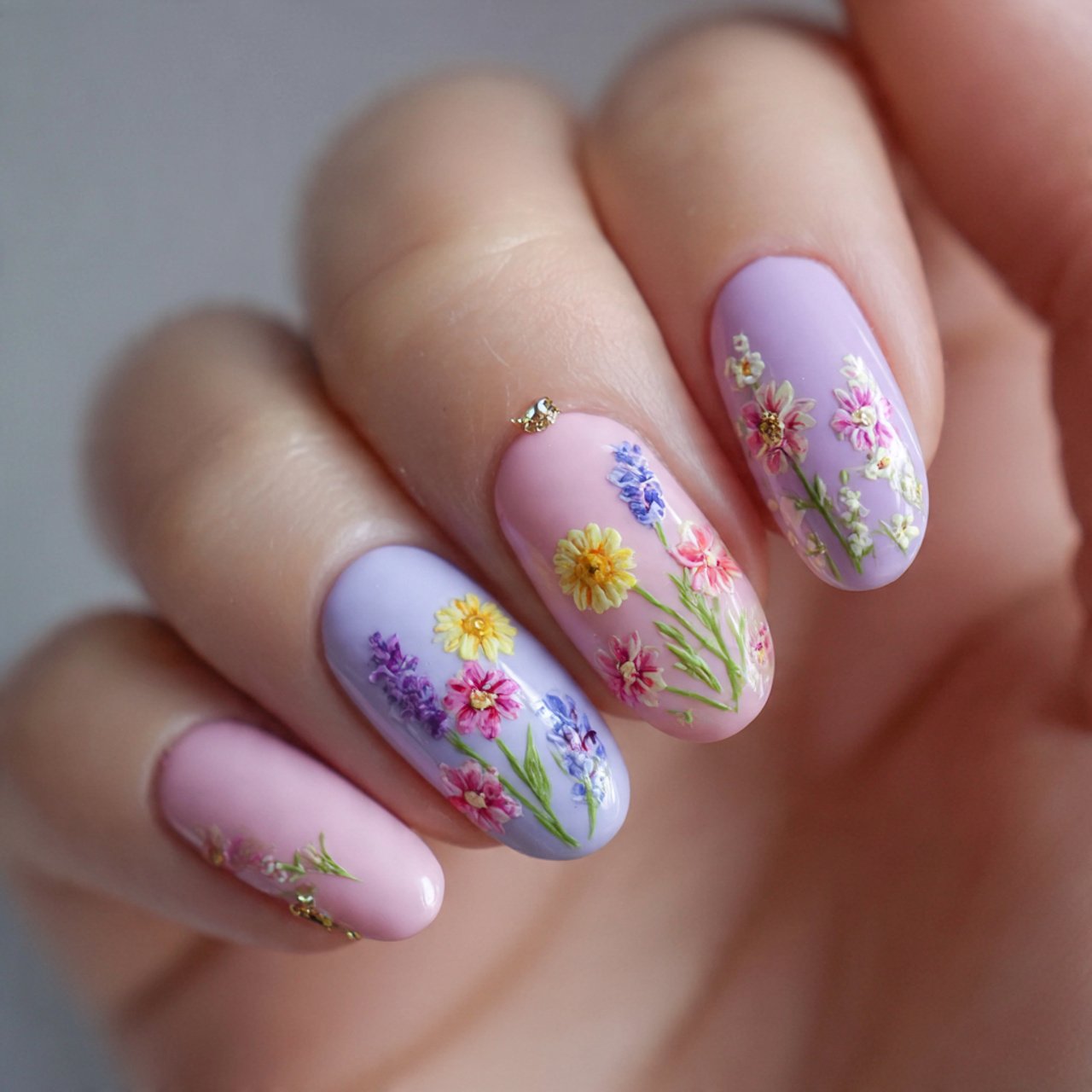 pastel wildflower accent nails
