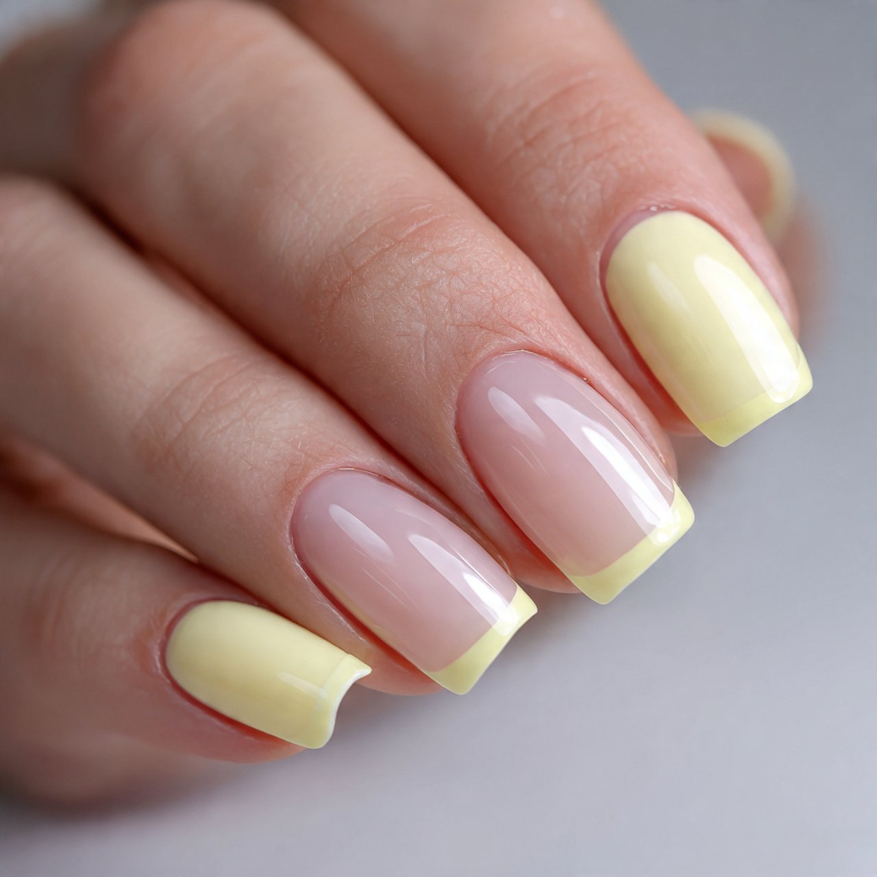 pastel yellow micro french tips nails