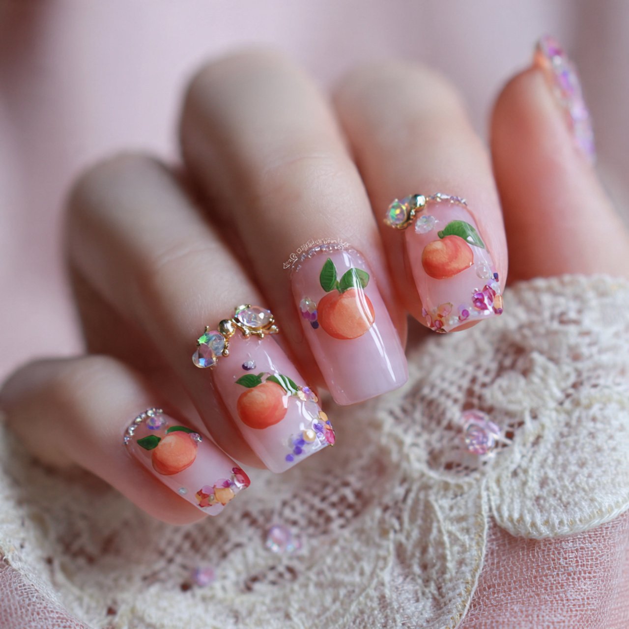peach jelly korean nail art nails