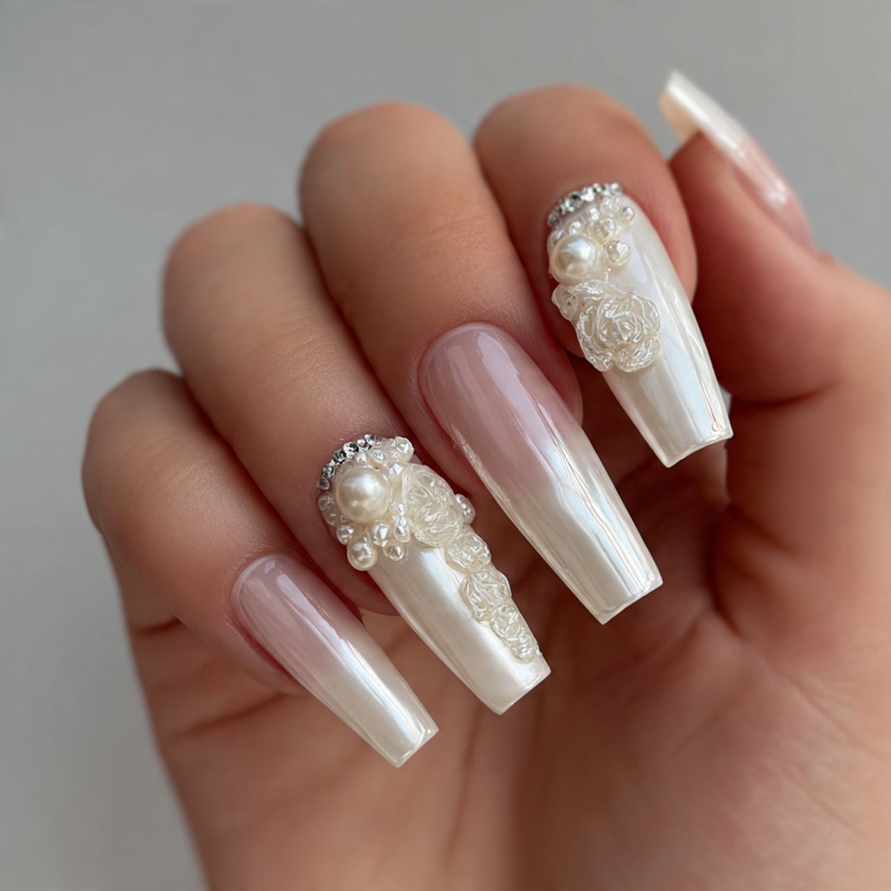 pearl accent acrylic nails 1