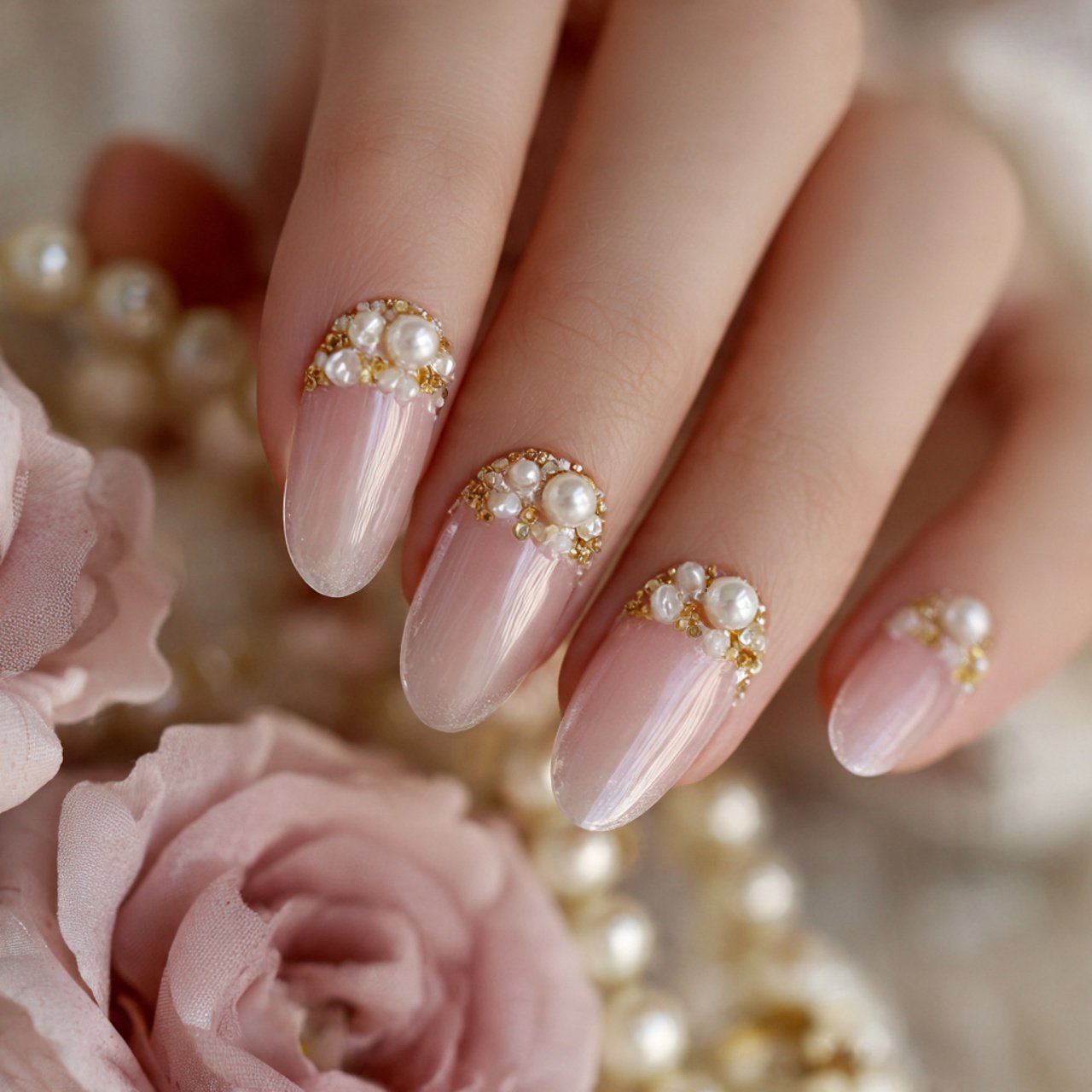 pearl accent fake nails