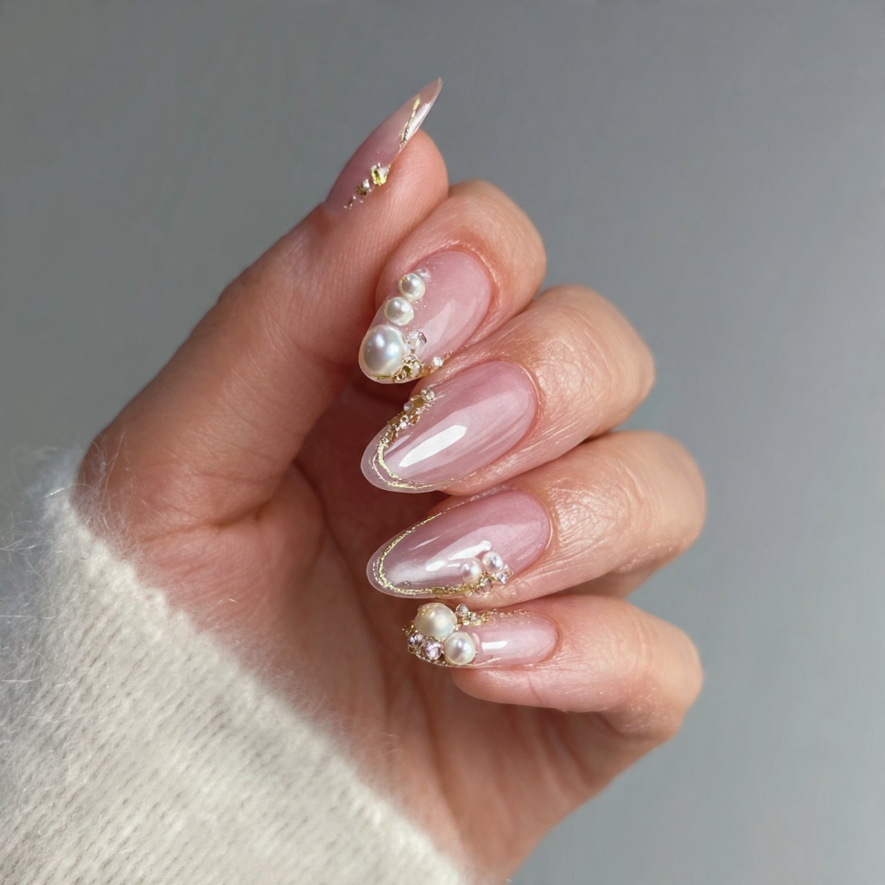 pearl accent soft nails