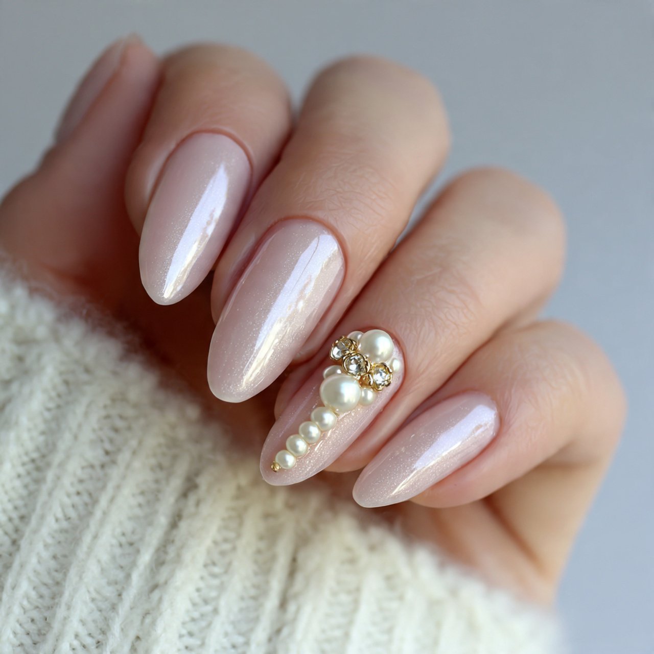 pearl detail bridal nails