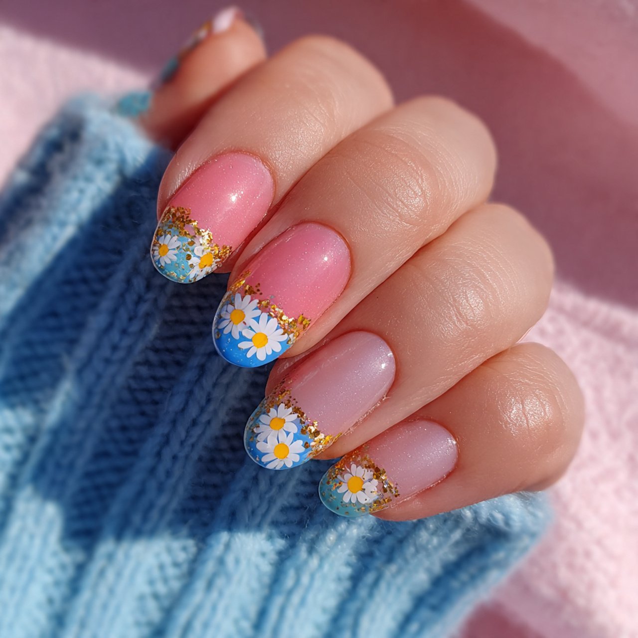 Pink and Blue Nails: 15 Fresh, Wearable Designs That Feel Trendy Without Trying Too Hard 6 pink and blue daisy accent nails 1