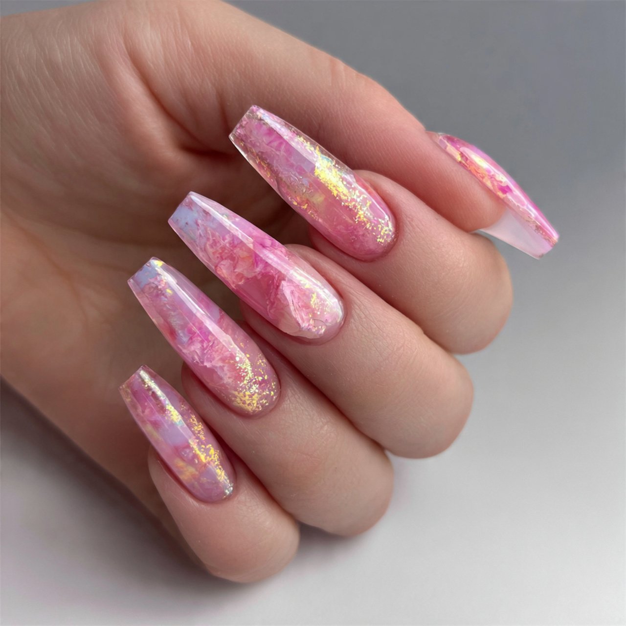 pink aura acrylic nails