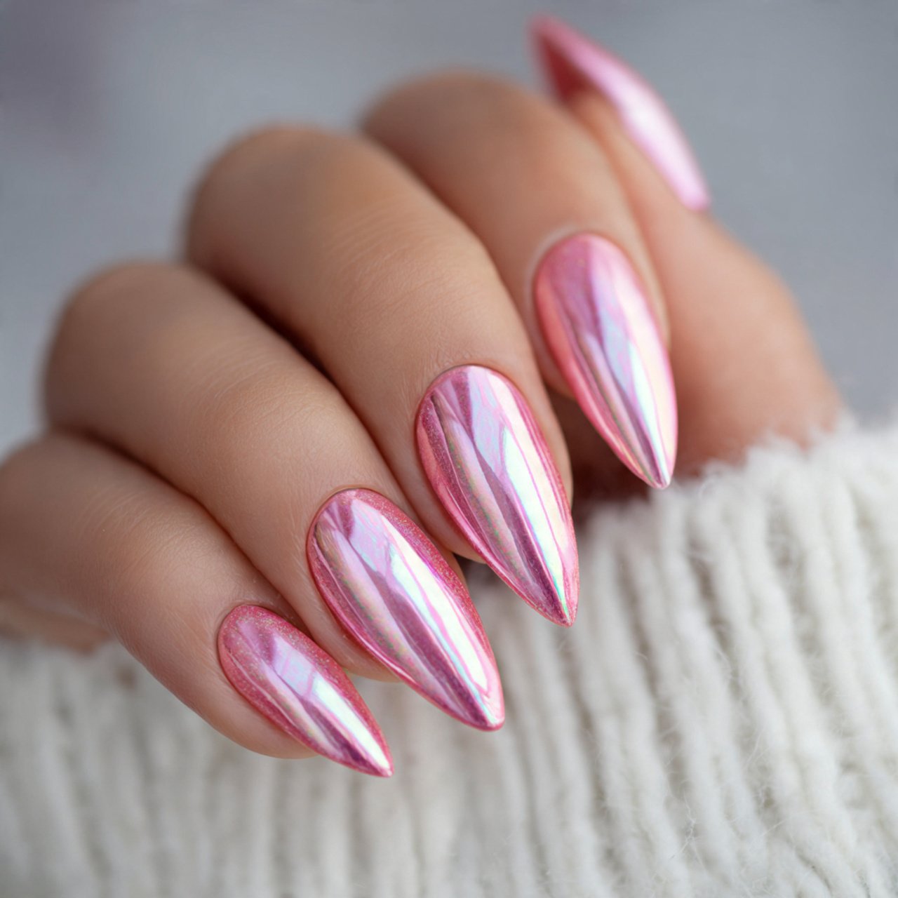 pink chrome glazed nails 1
