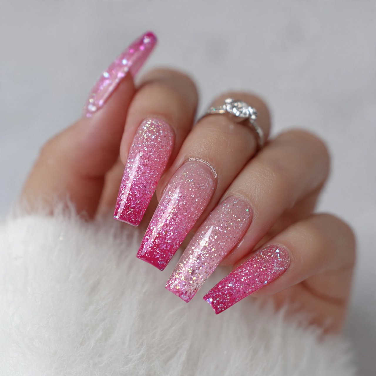 pink glitter fade acrylic nails