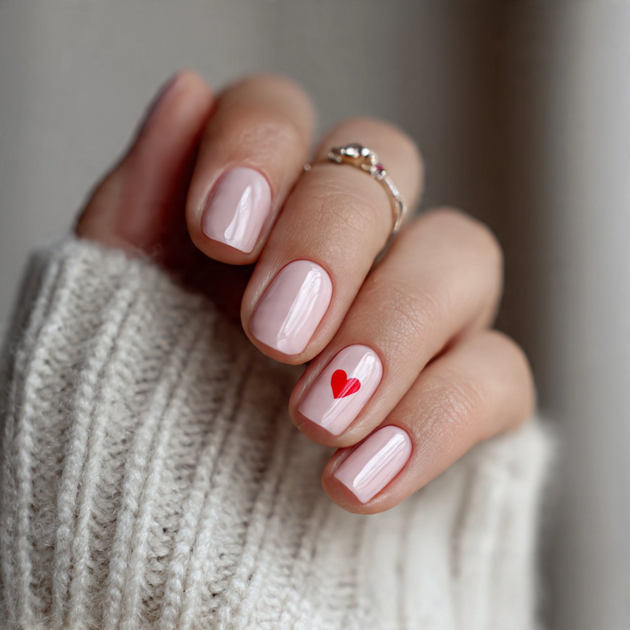 pink heart accent nails