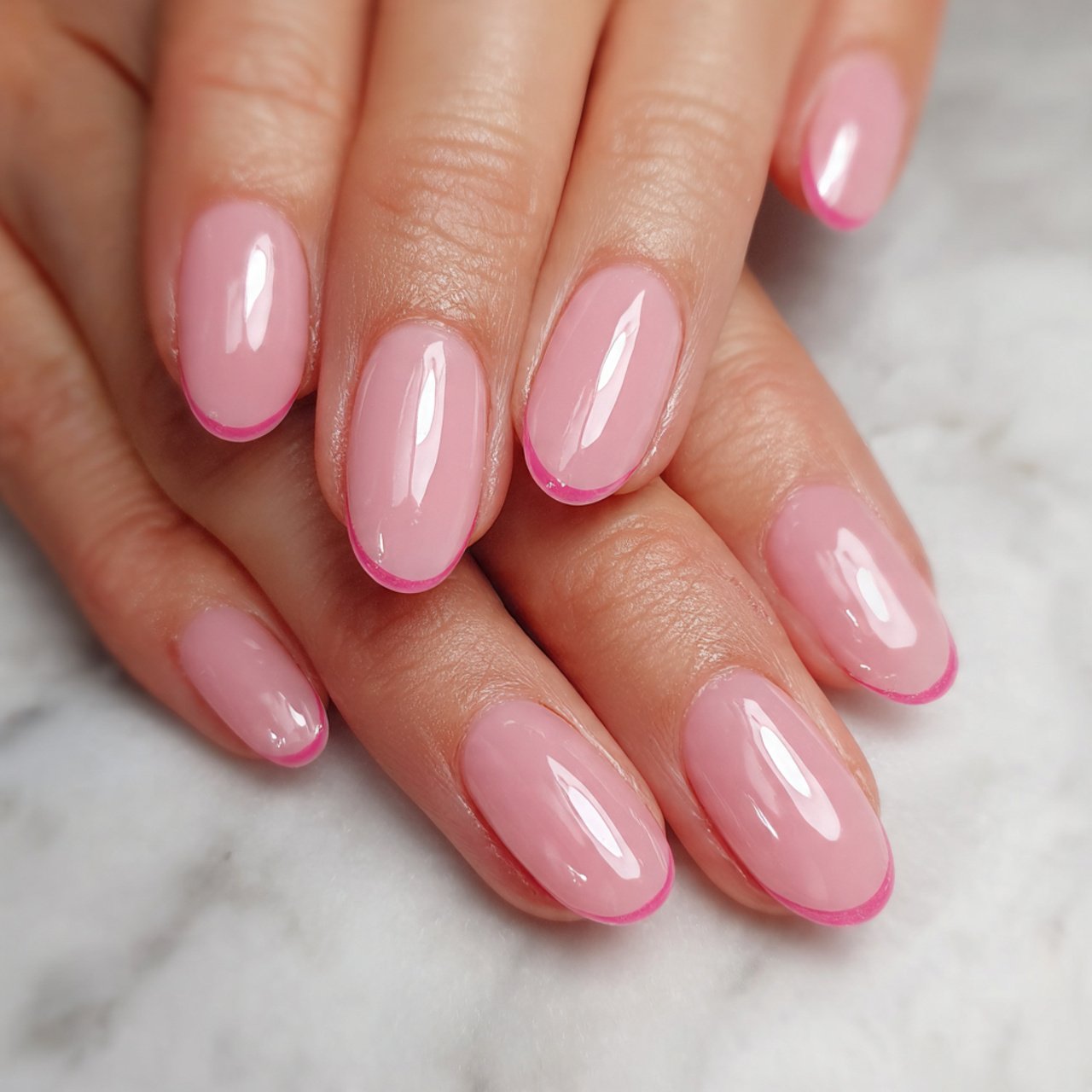 pink micro french tip nails