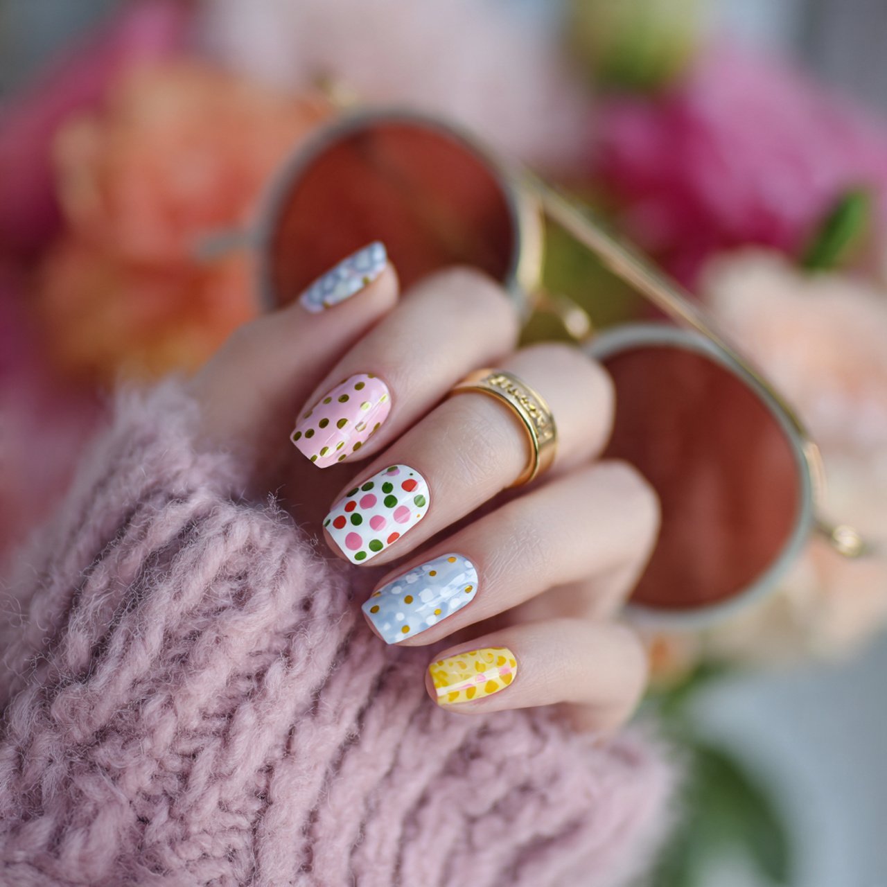 polka dot hello nails