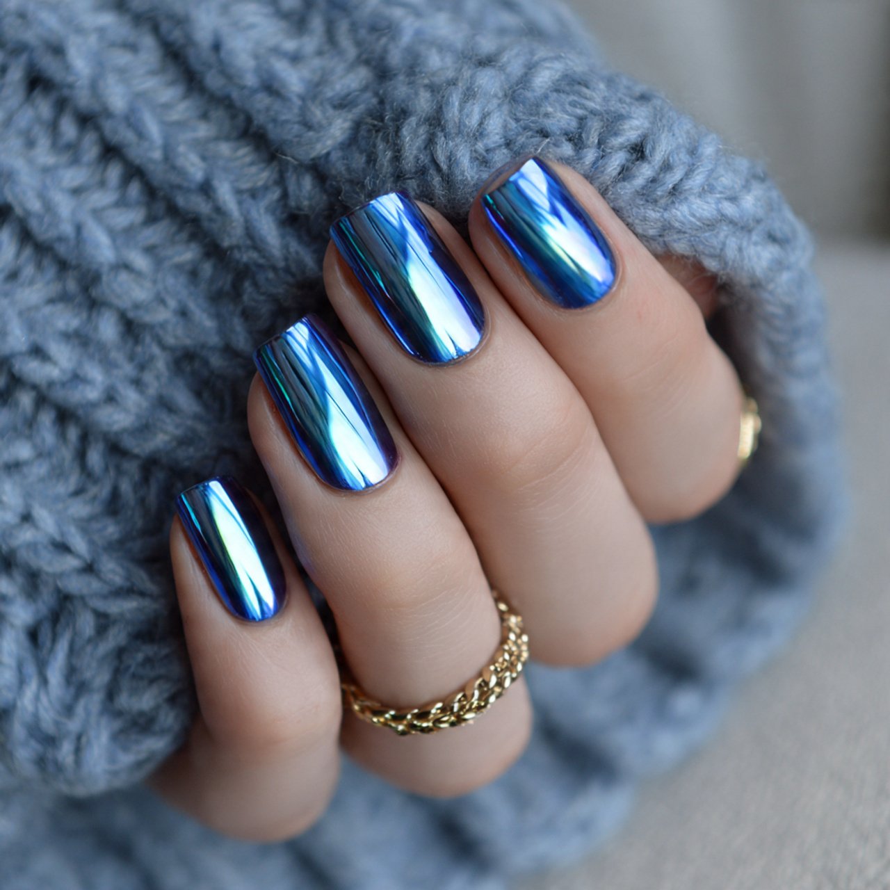 pool blue chrome nails
