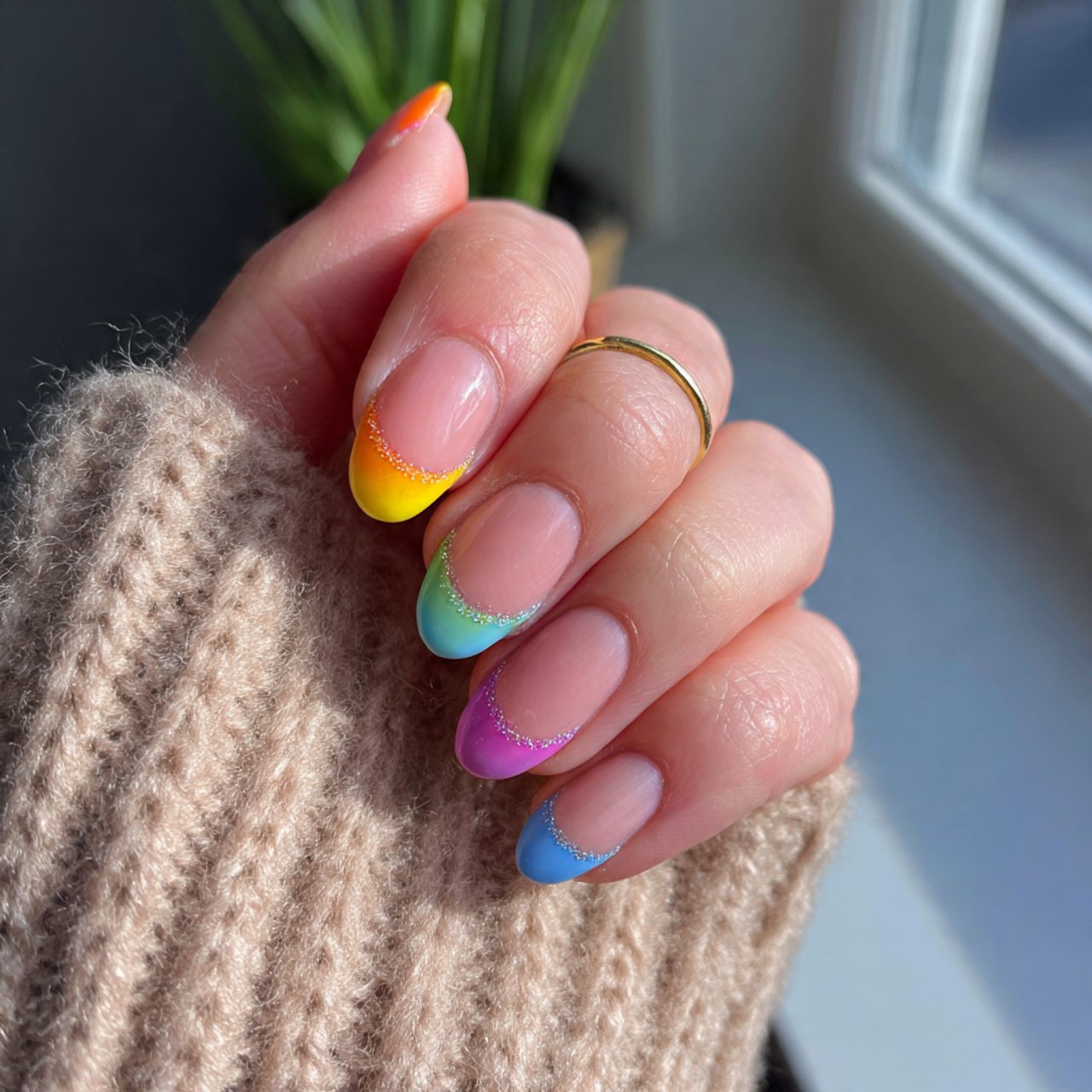 rainbow tip hello nails