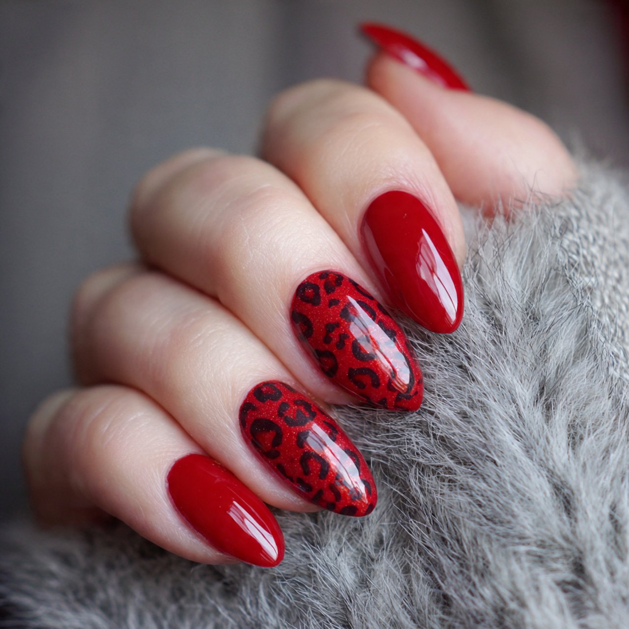 red leopard accent nails