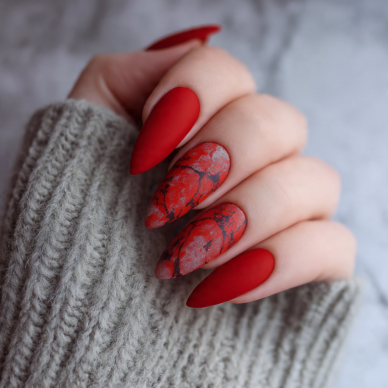 red matte abstract nails