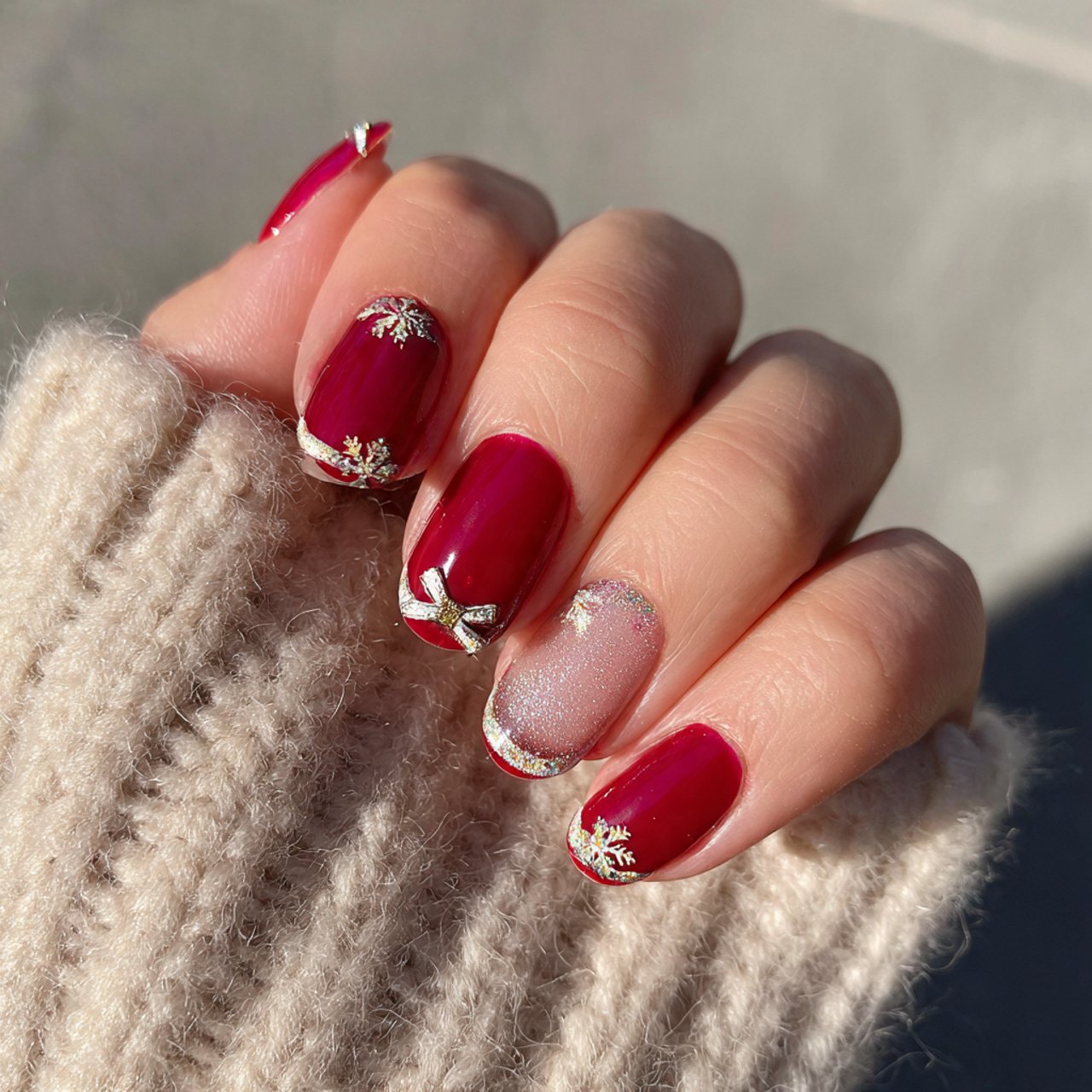 red micro french xmas nails