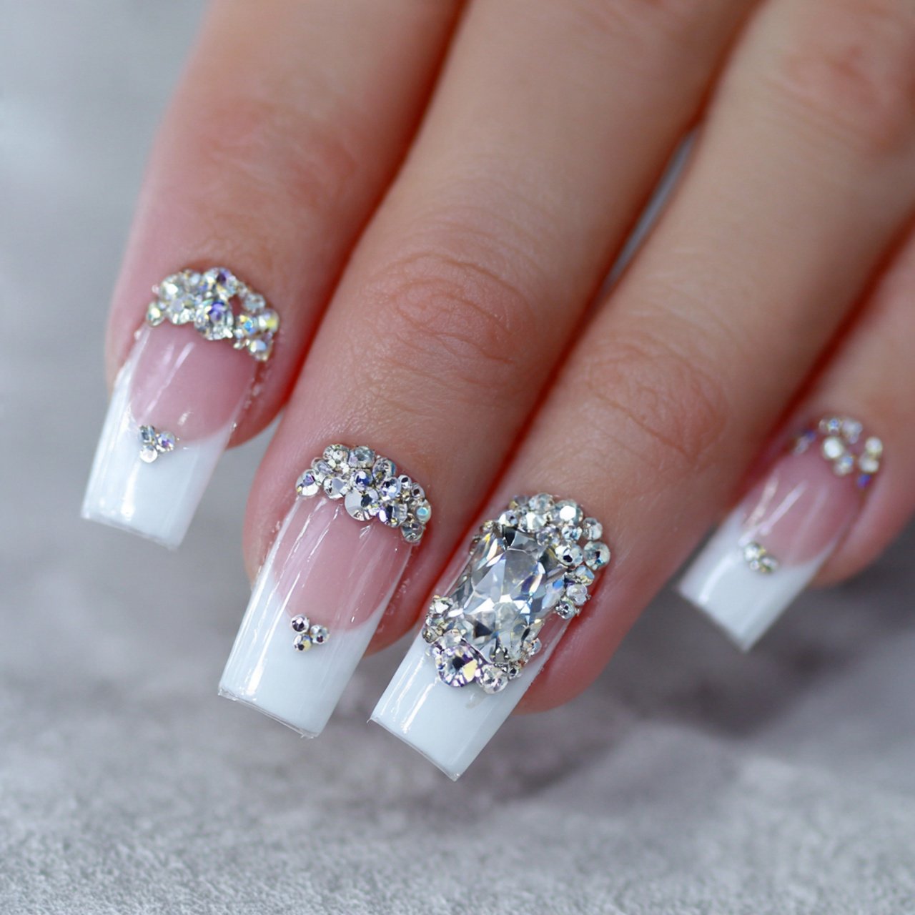 rhinestone cuticle accent acrylic nails