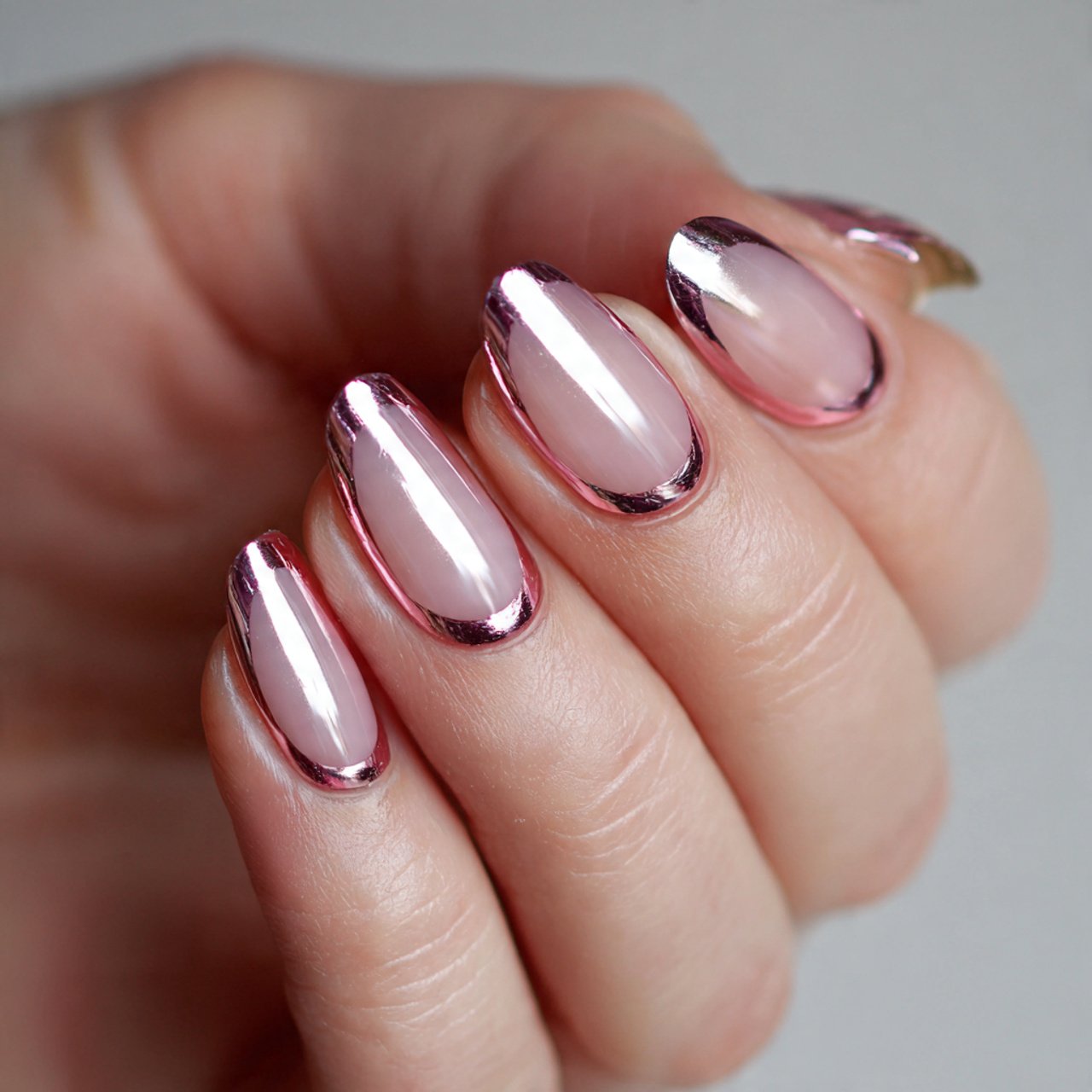 rose chrome french tips nails