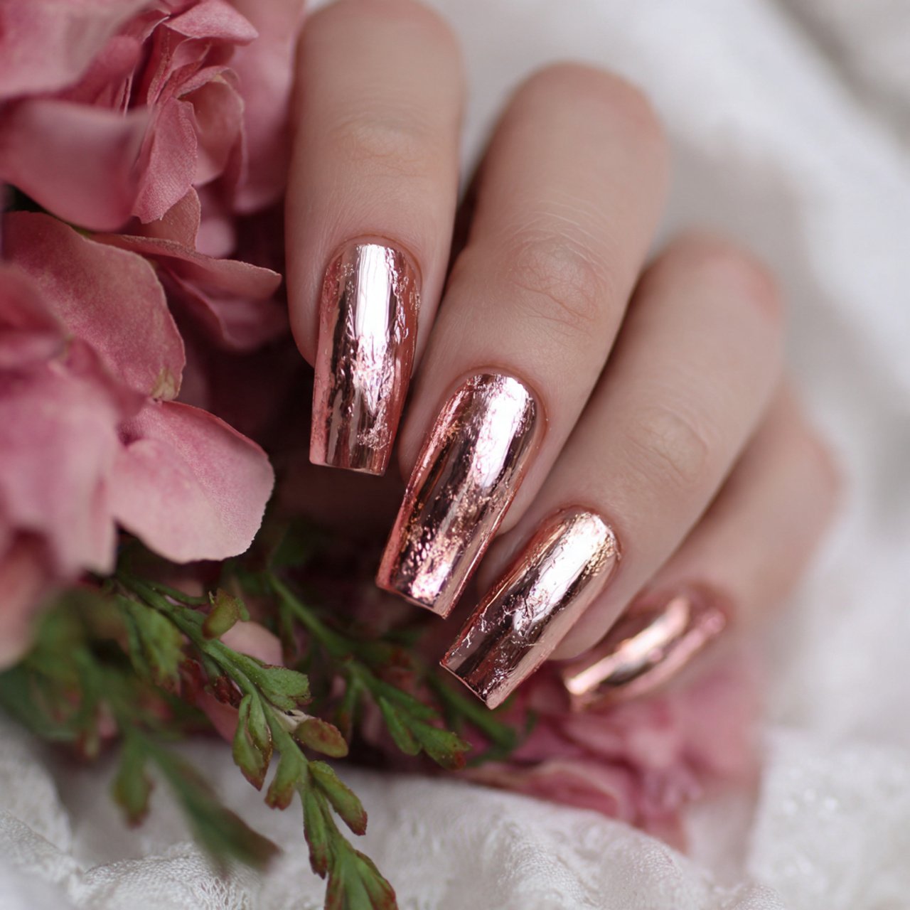 rose gold glazed formal nails