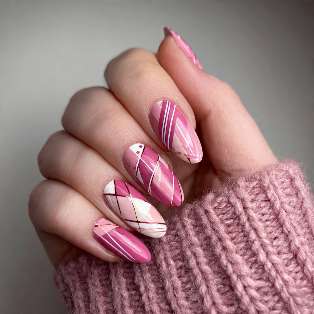 rose pink abstract nails