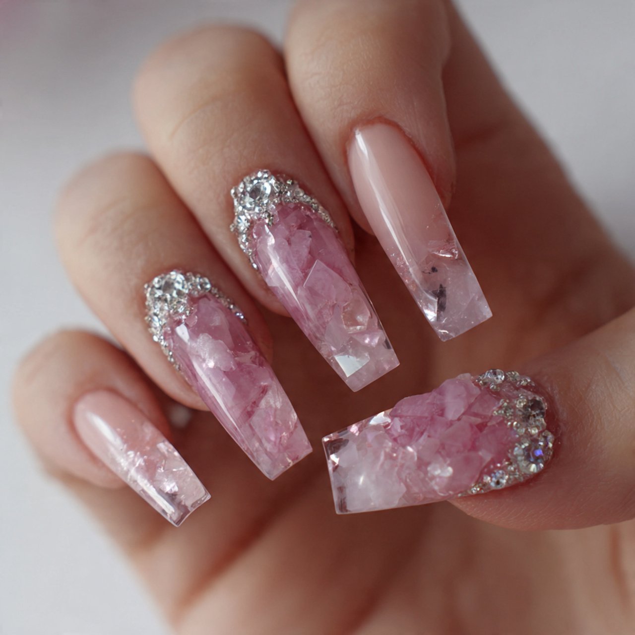 rose quartz inspired acrylic nails