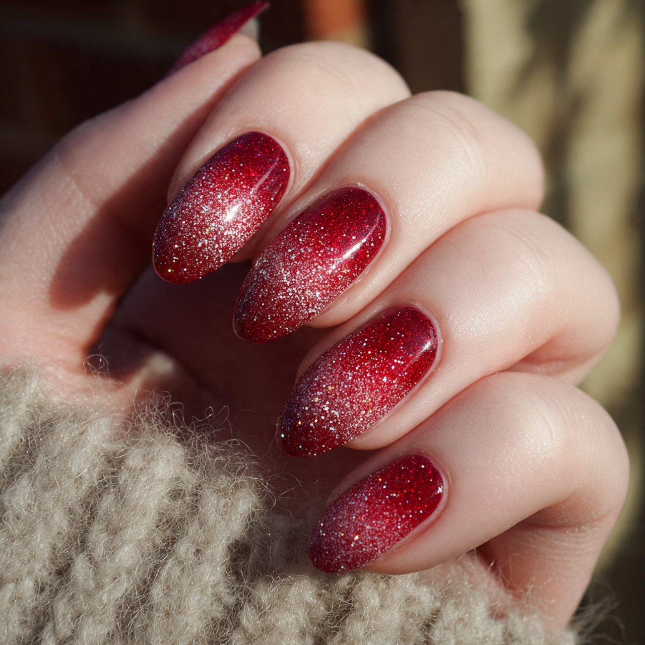 ruby glitter fade nails