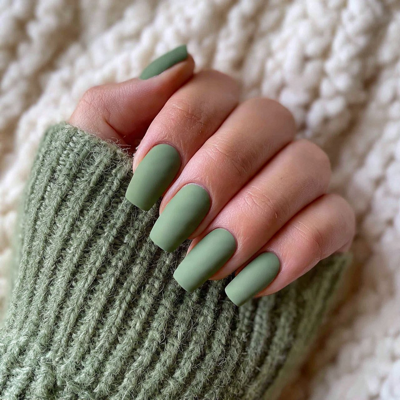 sage green matte nails