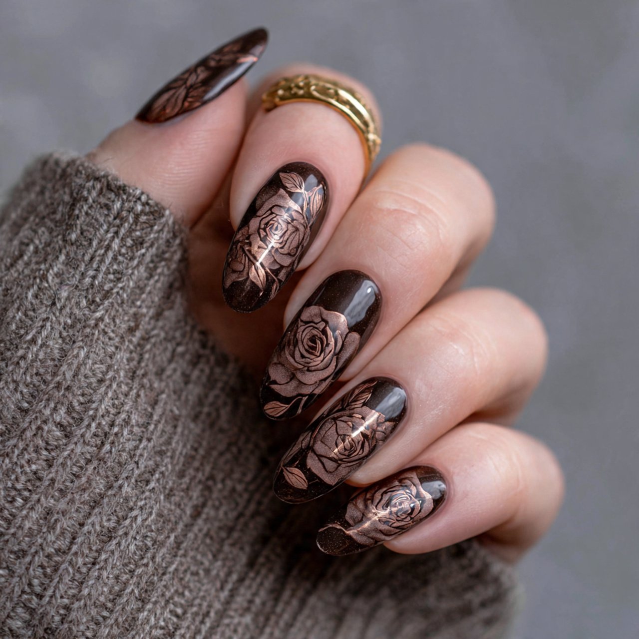 sheer brown rose nails