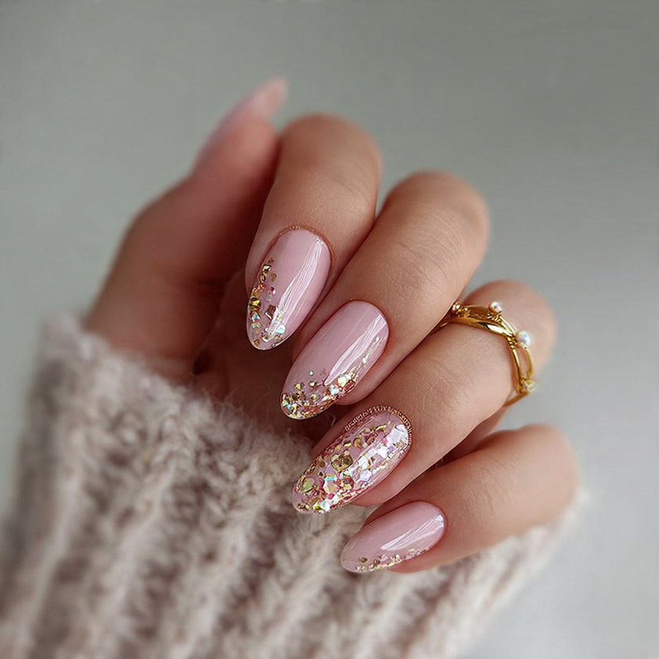 short almond clear pink casual nails