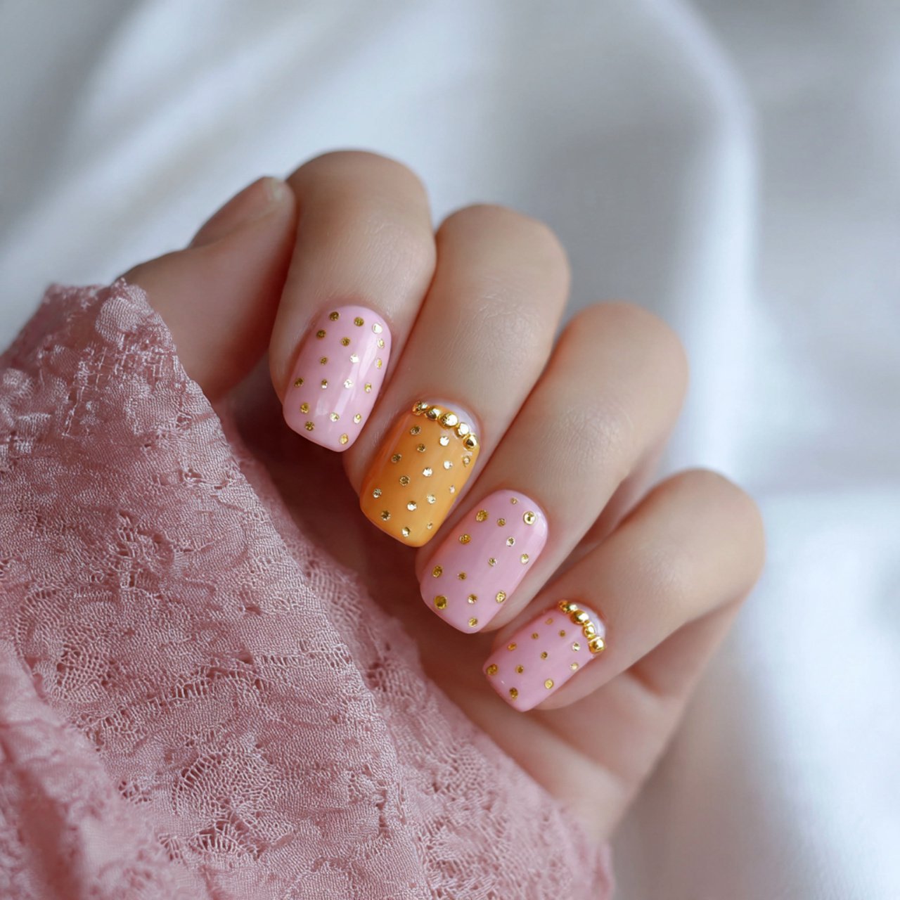 short round press on minimalist dots nails