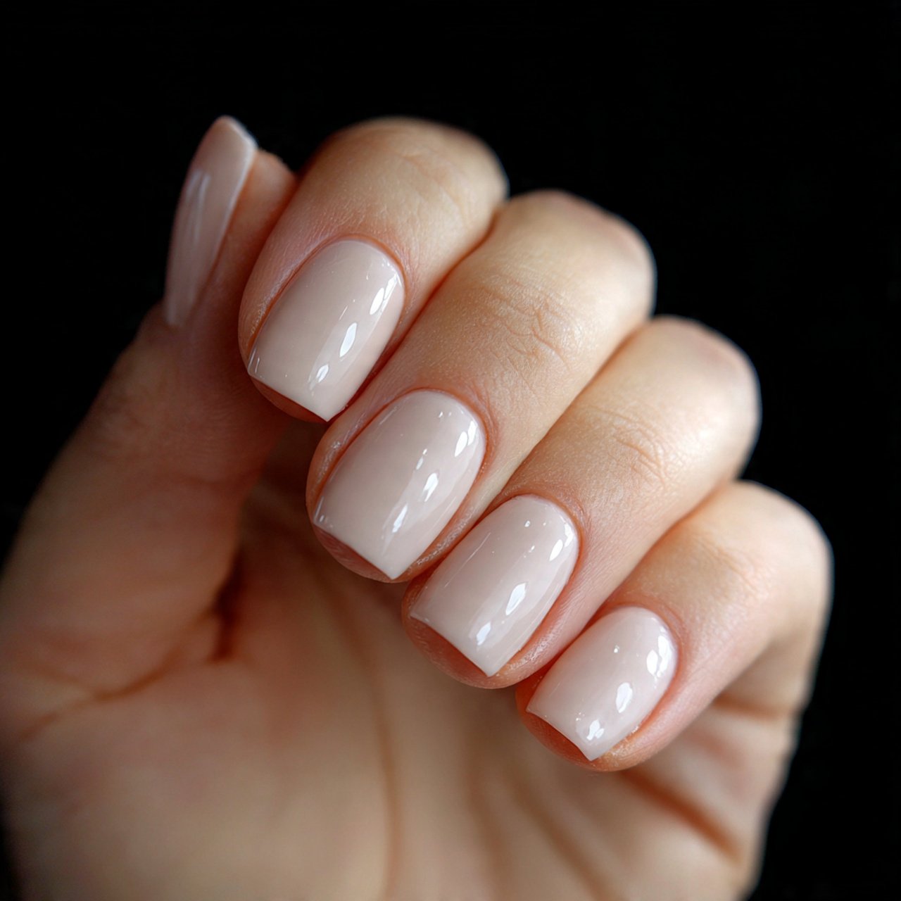 short square clean beige acrylics nails