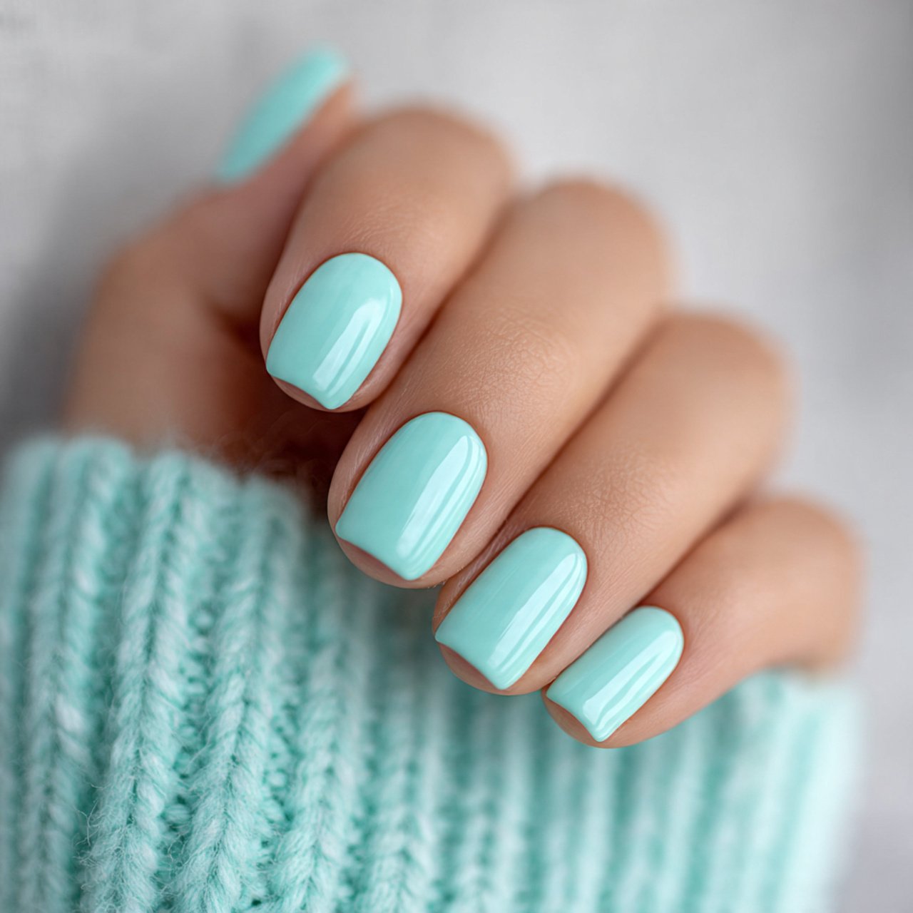 short square tiffany blue nails