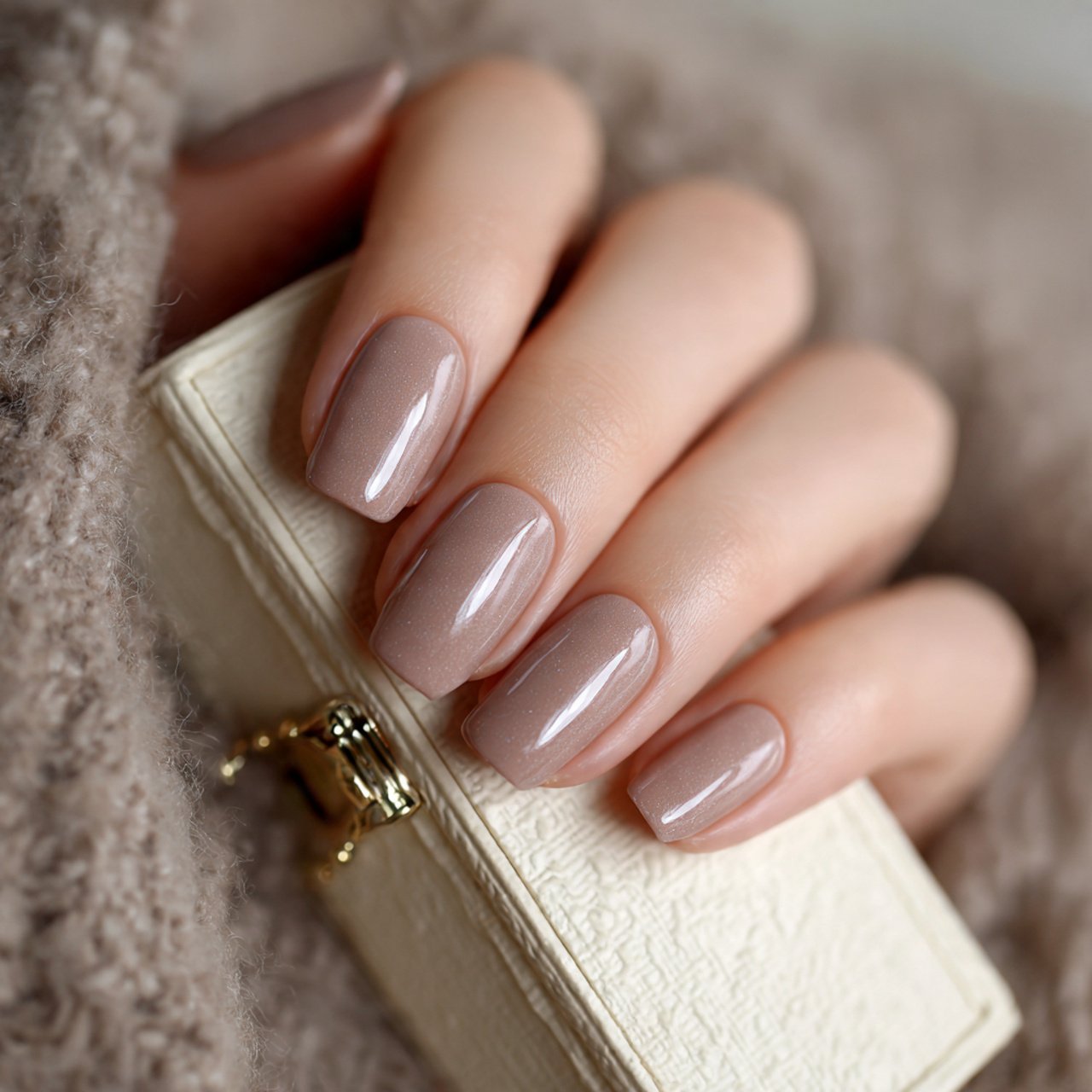 short squoval beige fake nails