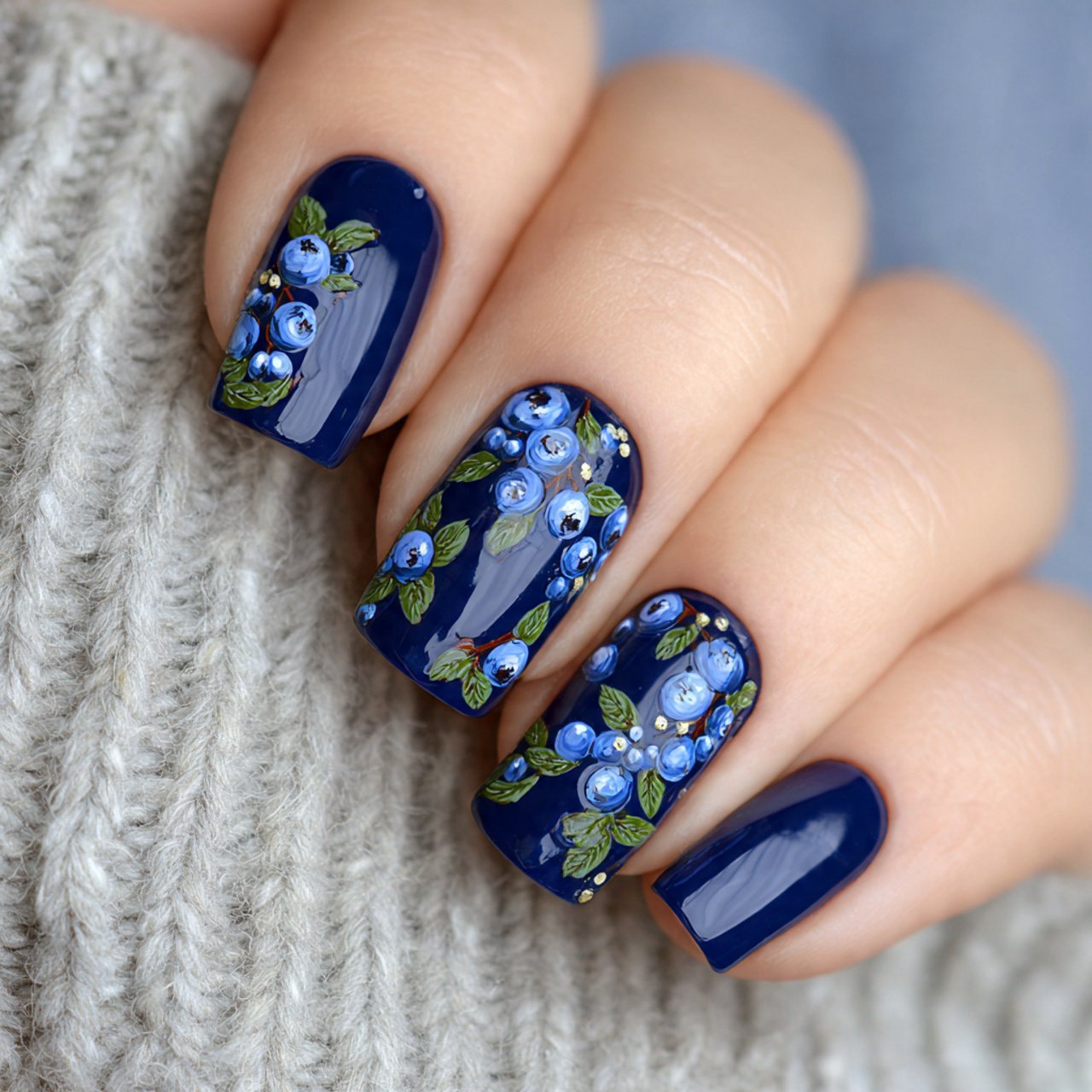 short squoval blueberry nails