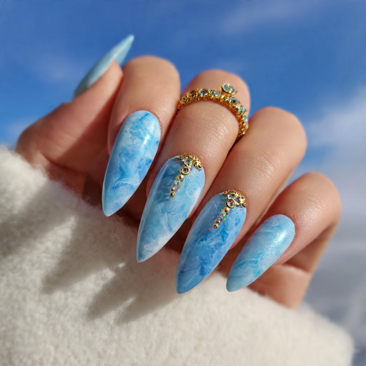 sky blue aura nails