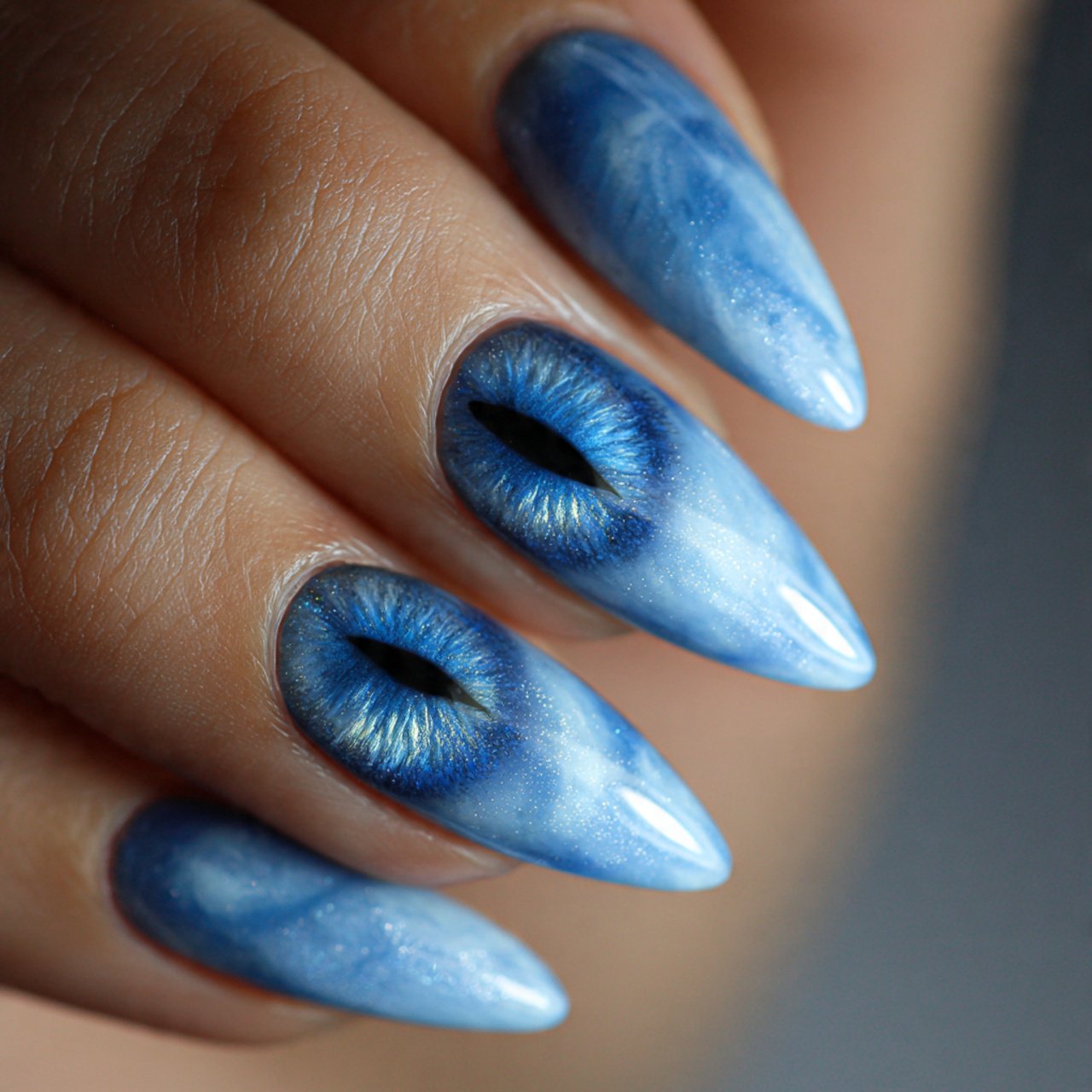 sky blue cat eye nails