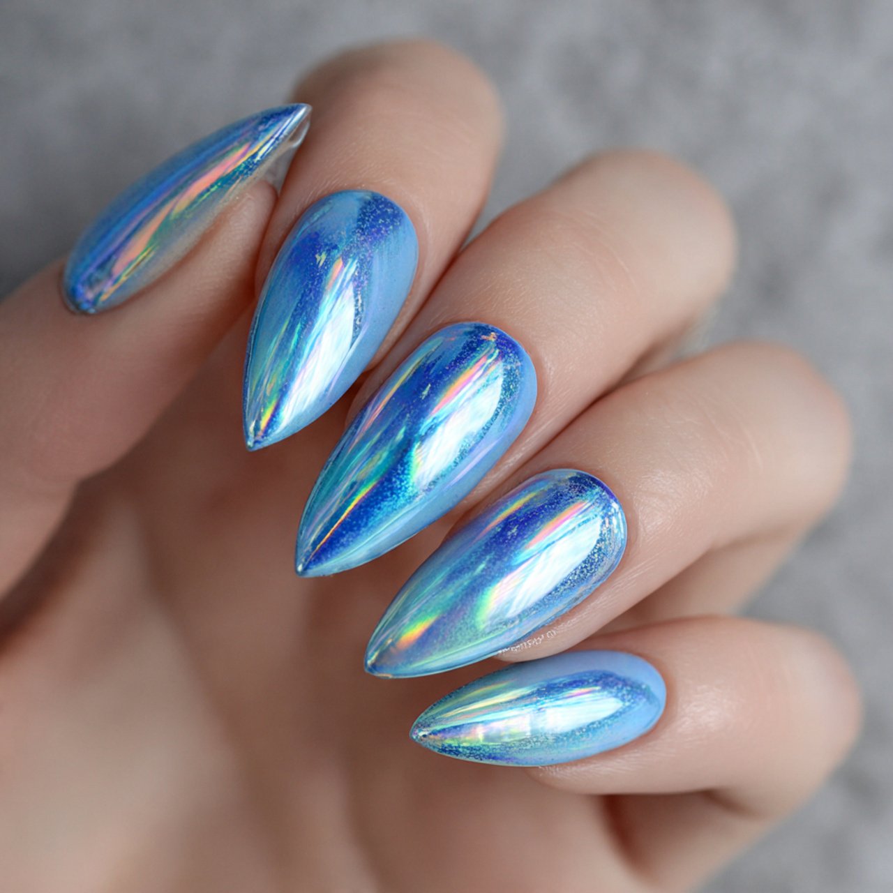 sky blue chrome nails