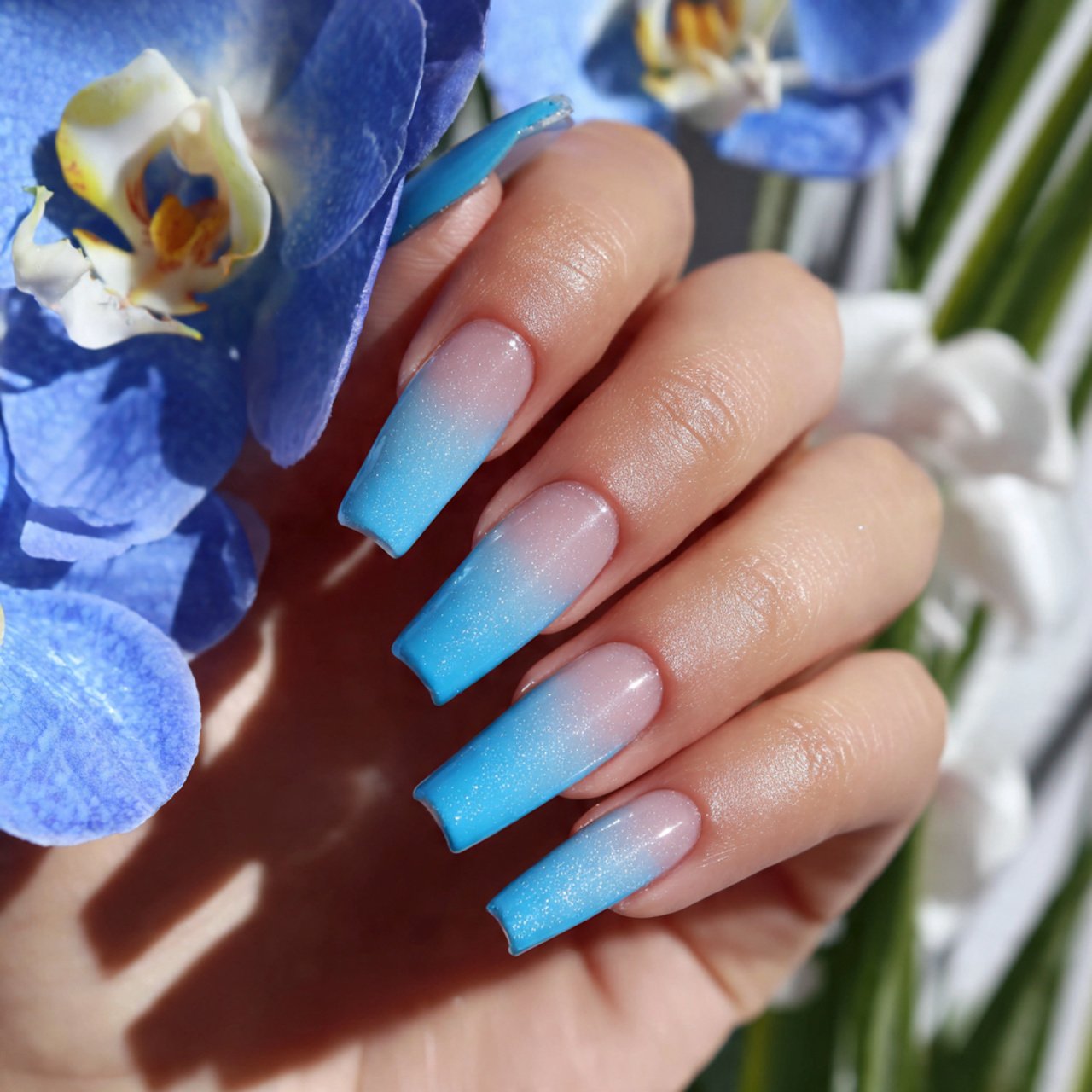 sky blue french tip nails