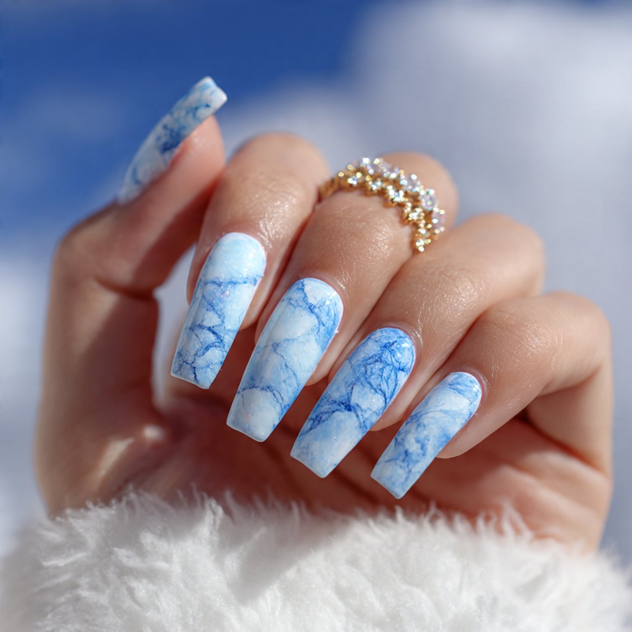 sky blue marble nails