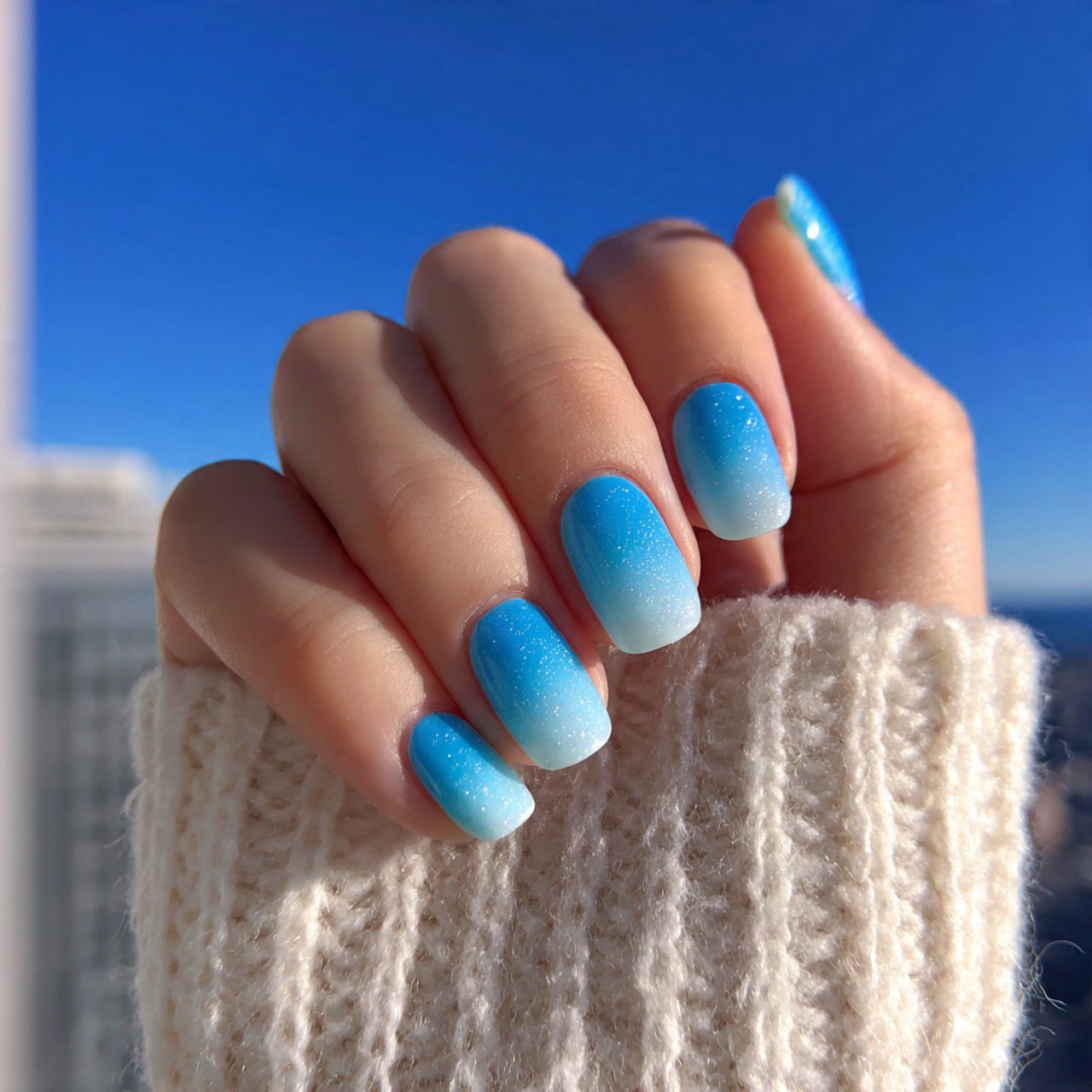 sky blue ombre nails