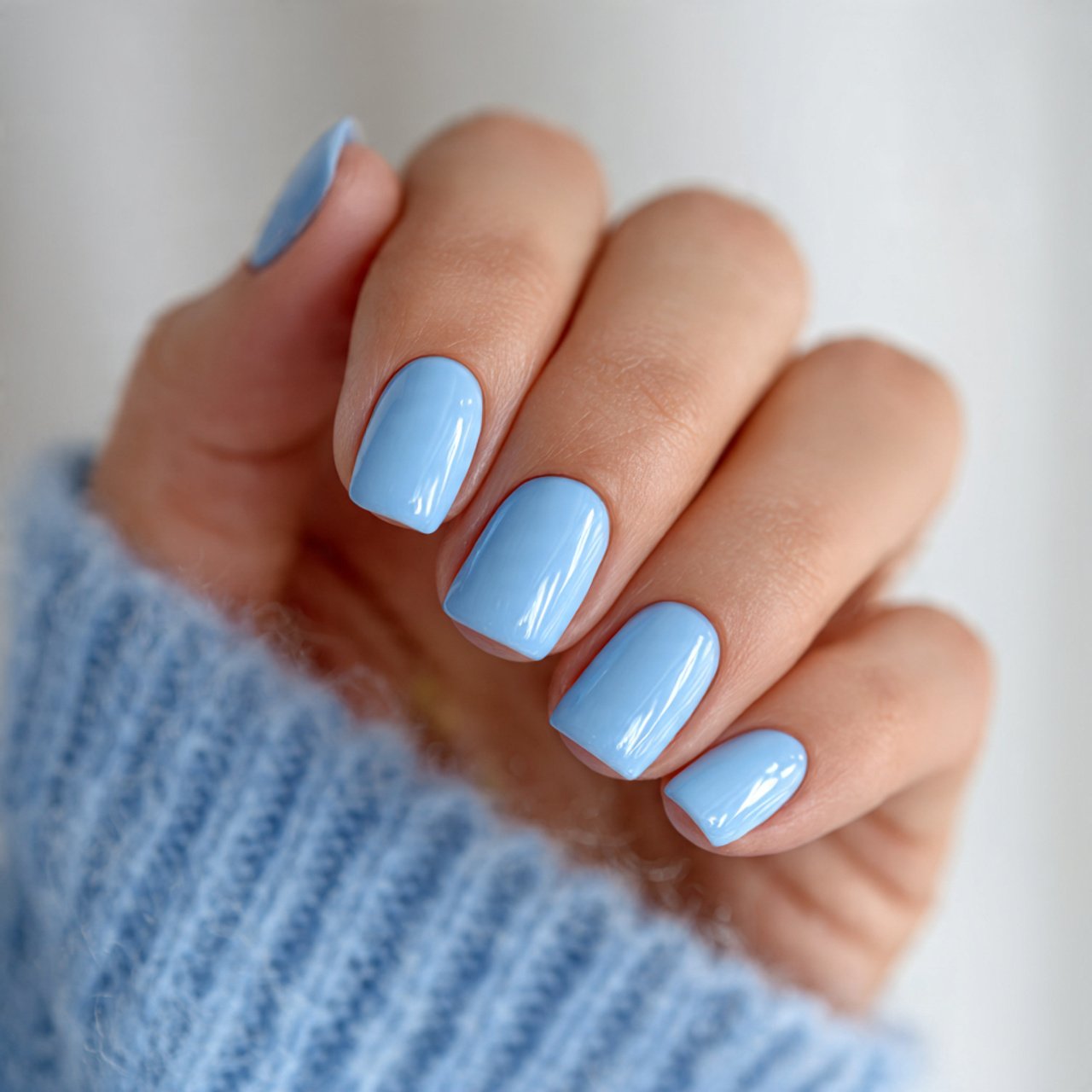 sky blue short square nails