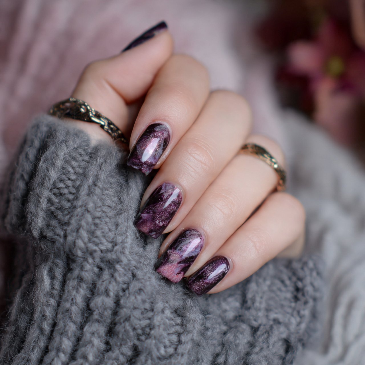 smoky plum nails