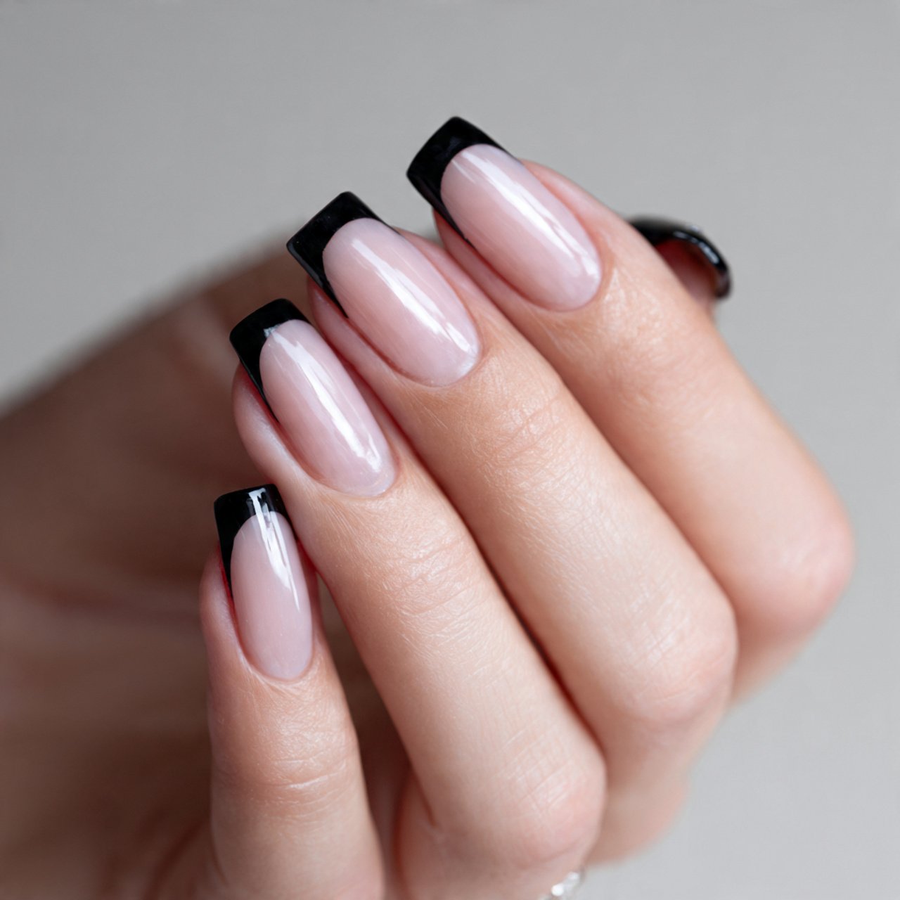 soft black french tips nails