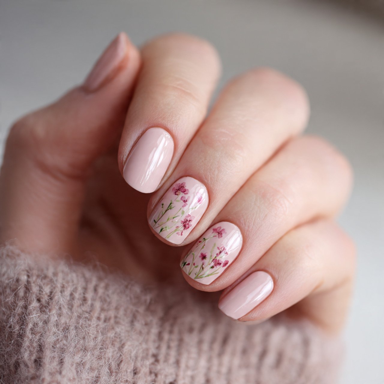 soft blush garden nails