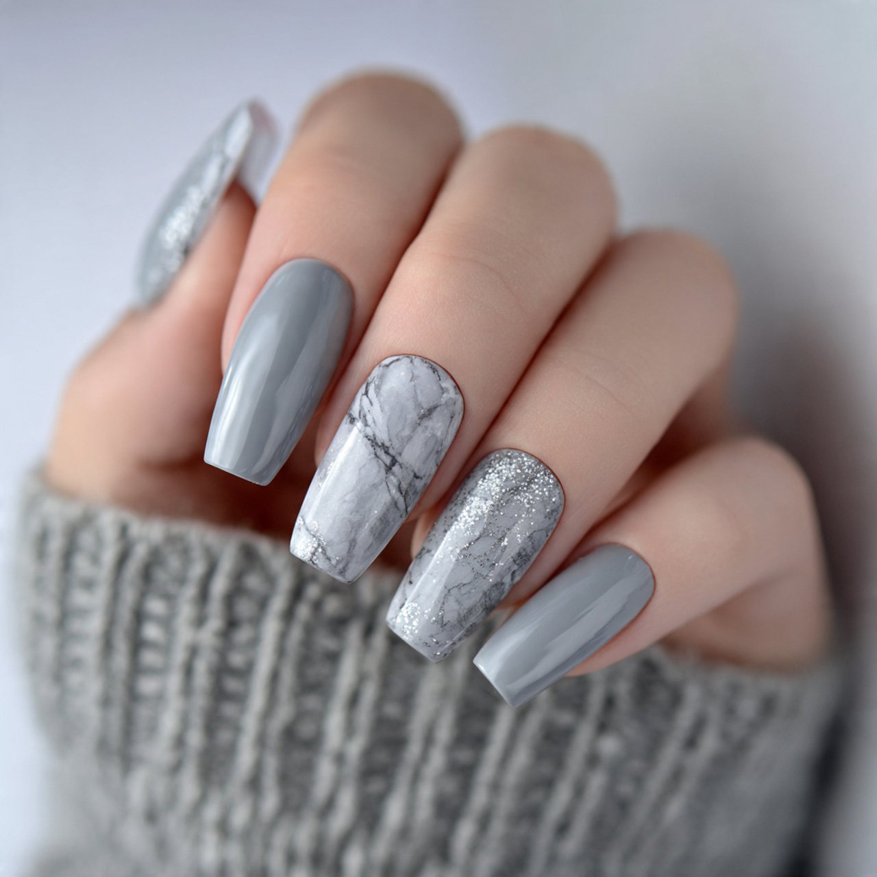 soft gray fake nails