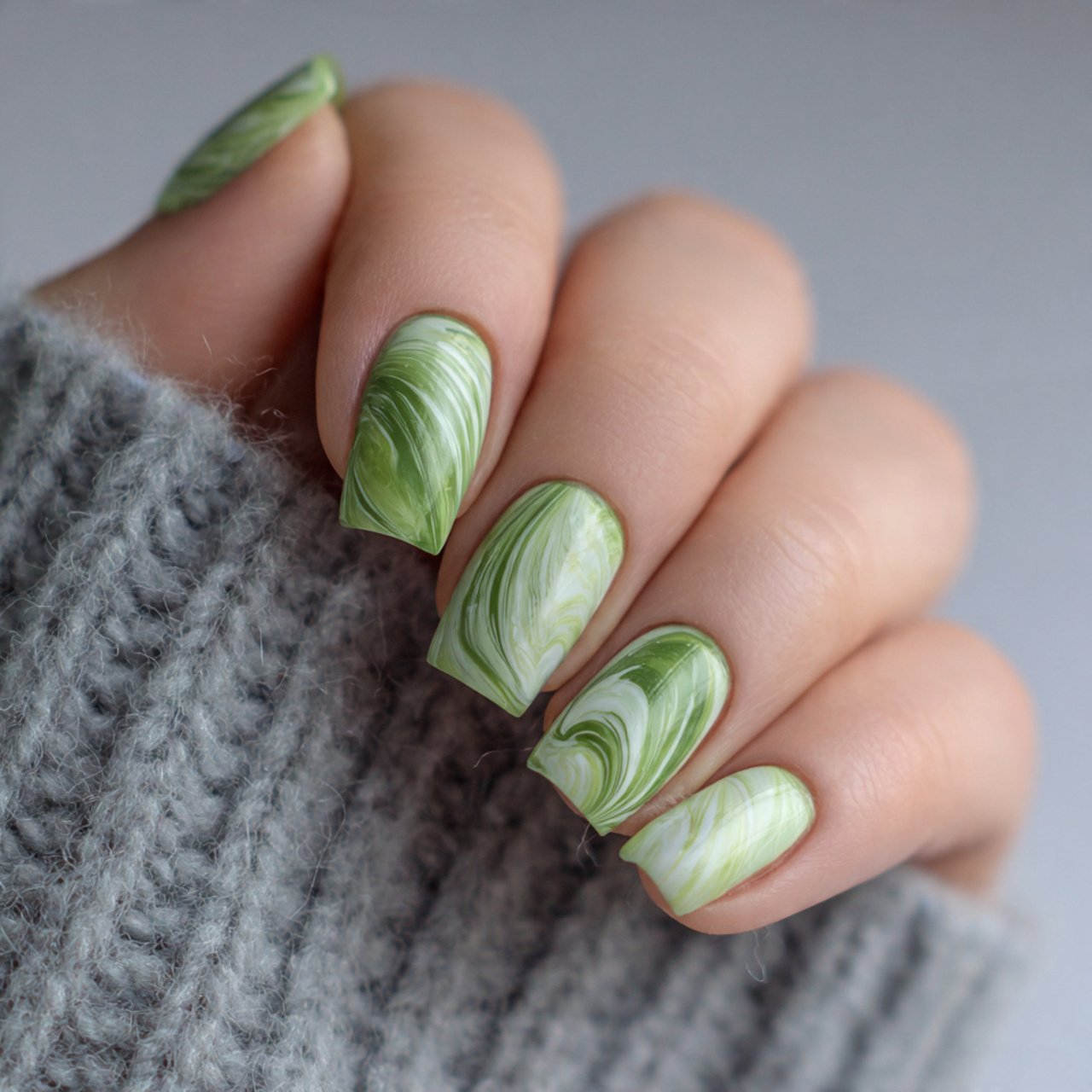 soft green swirl nails