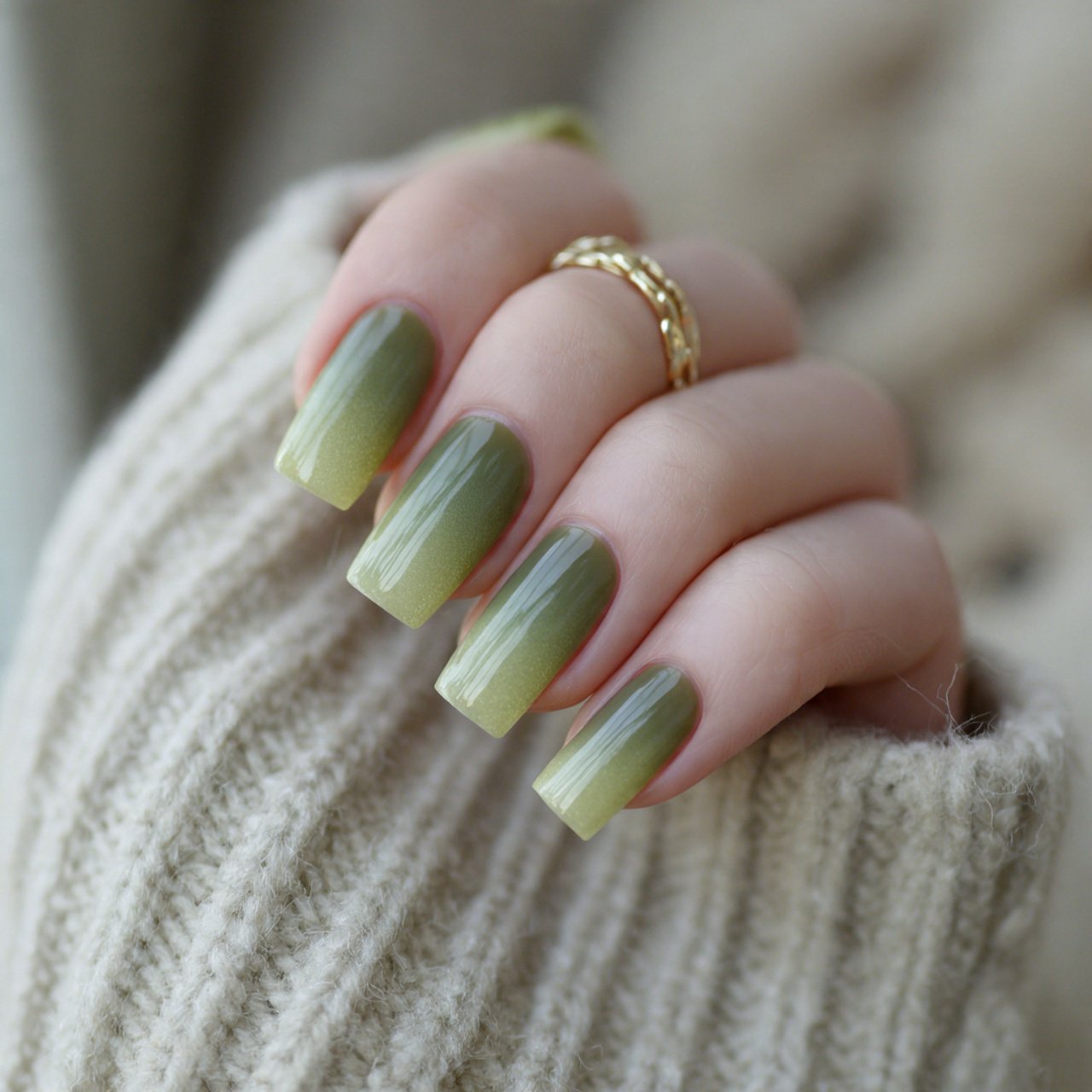 soft olive aura fade nails