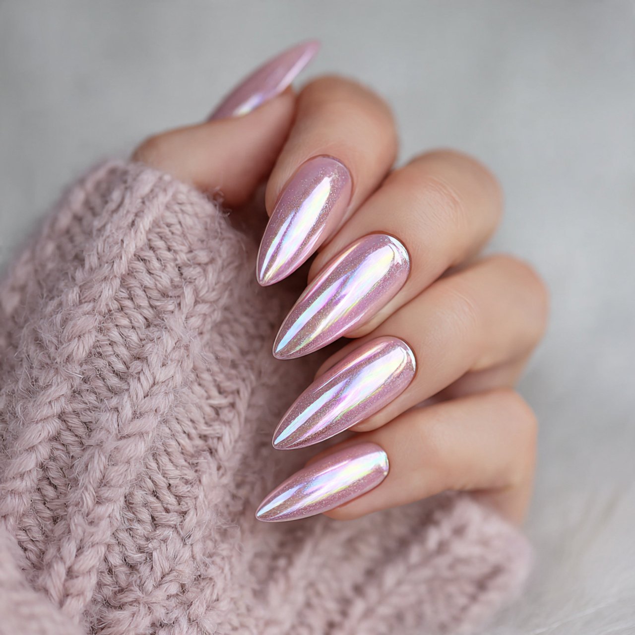 soft pink chrome glaze nails