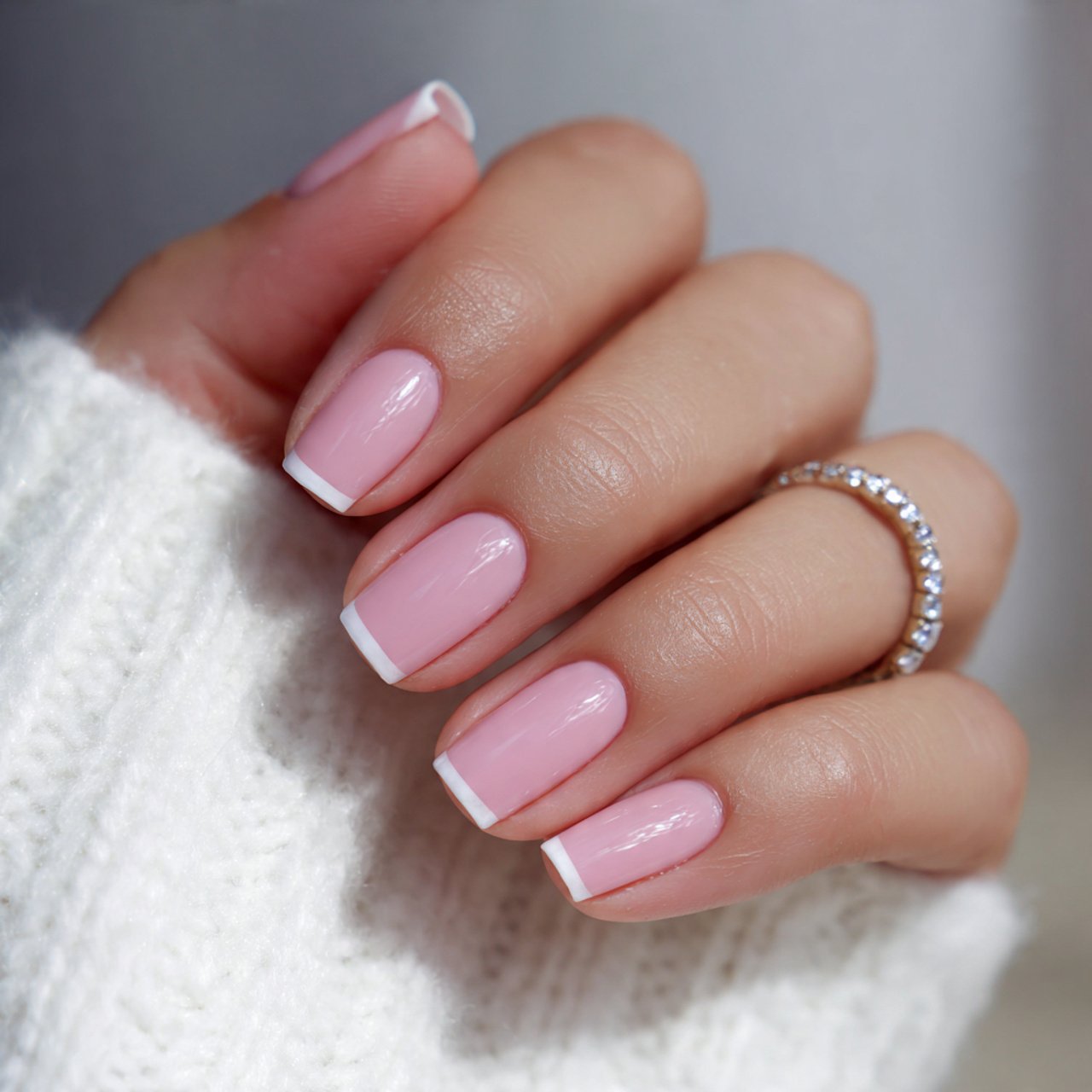 soft pink french tips nails 1